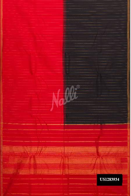 Orange and Black Kanchipuram Silk Saree