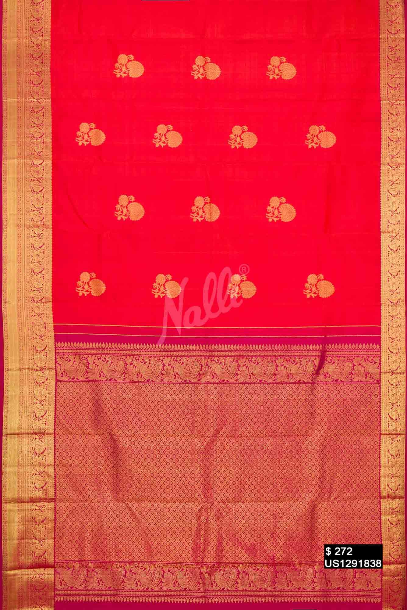 Brick Orange Kanchipuram Silk Saree