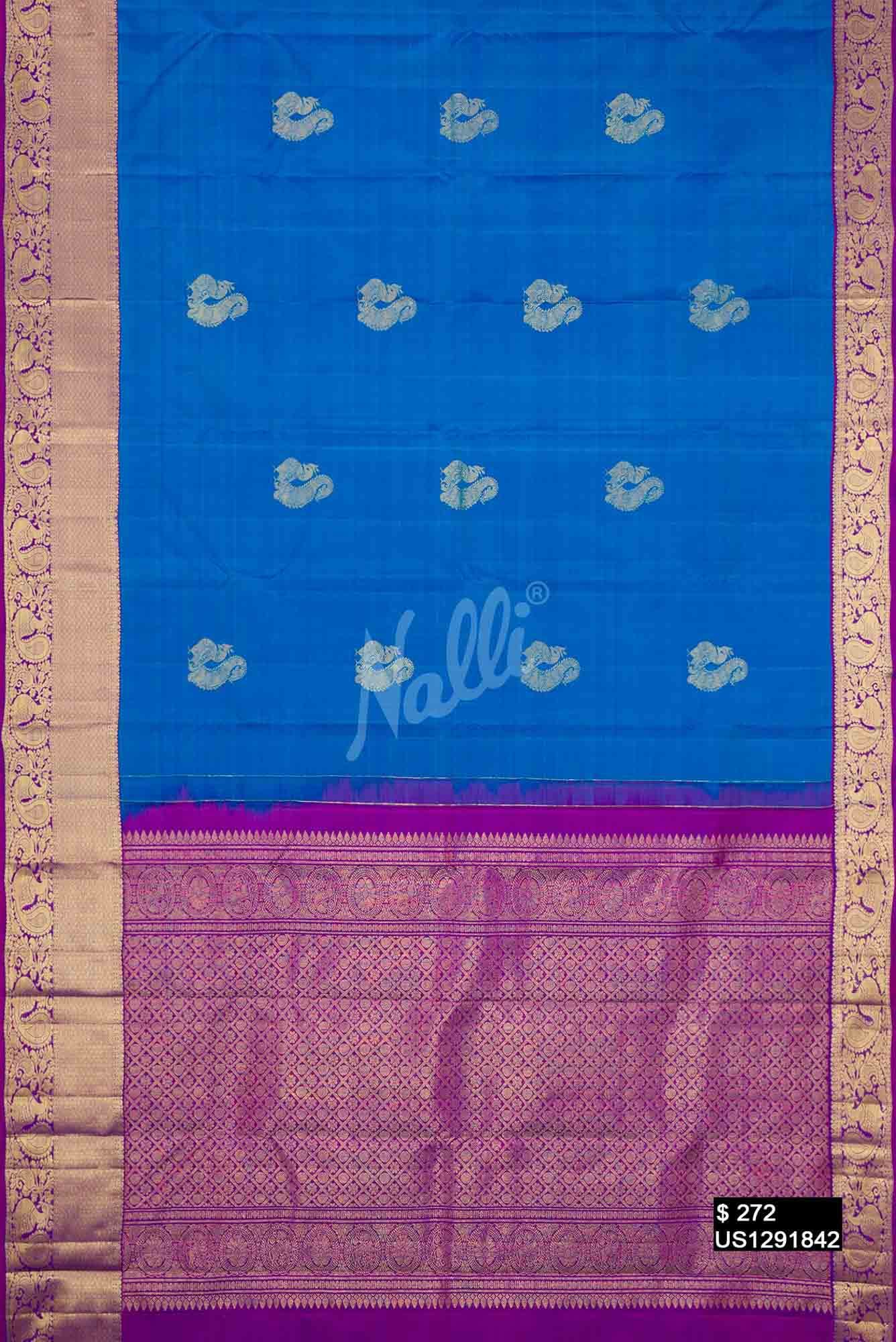 Sky Blue Kanchipuram Silk Saree