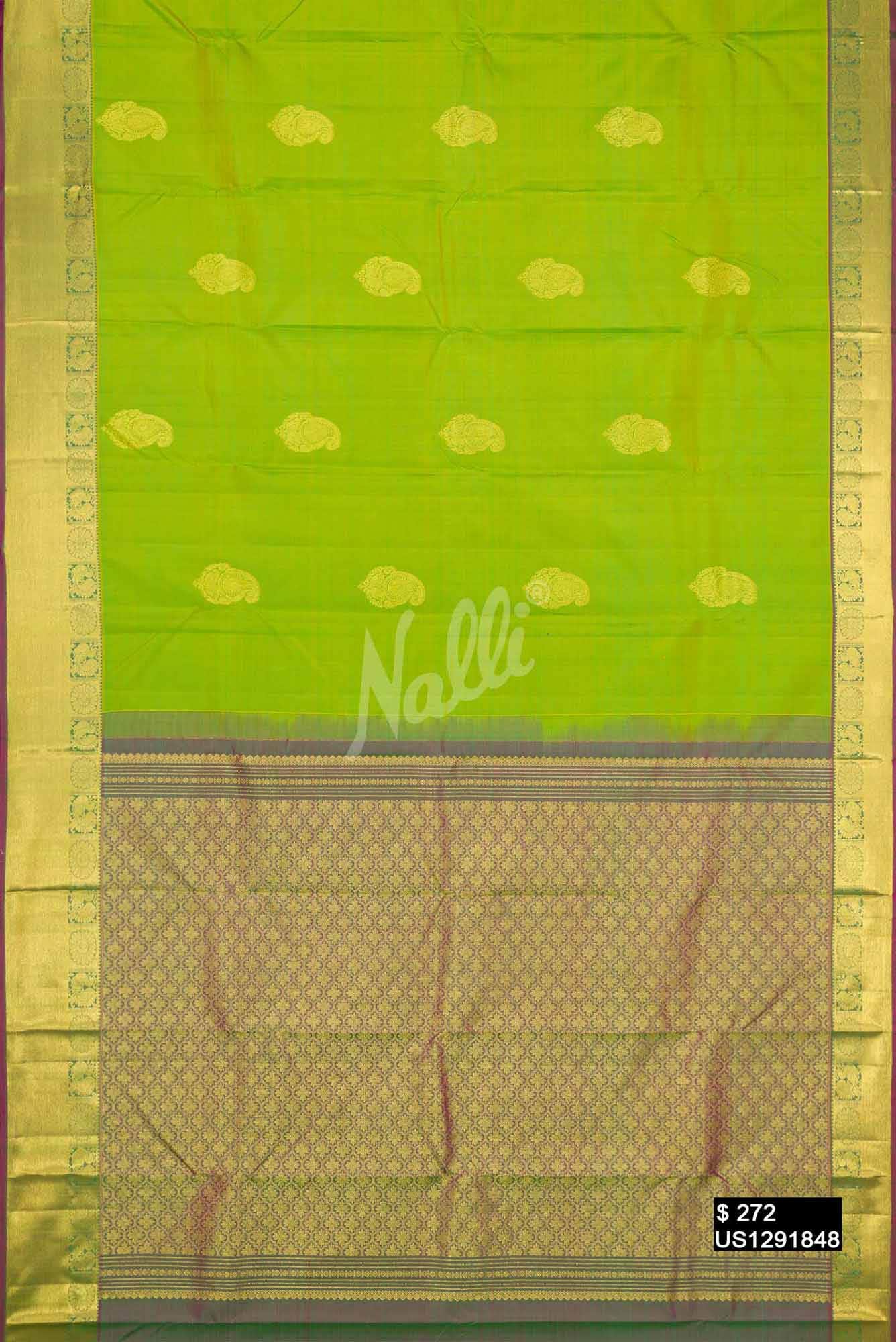 Parrot Green Kanchipuram Silk Saree