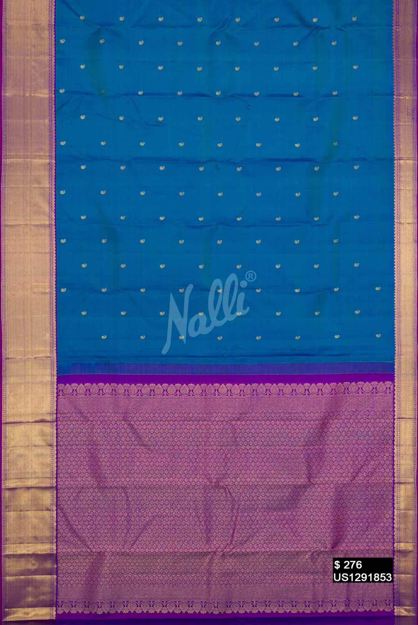 Peacock Blue Kanchipuram Silk Saree
