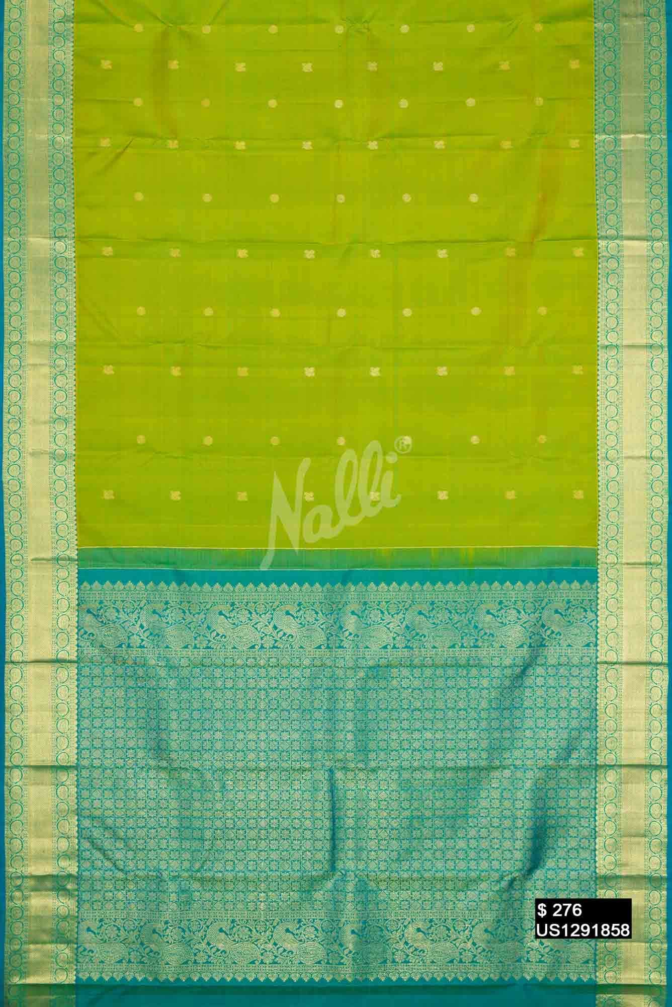 Parrot Green Kanchipuram Silk Saree