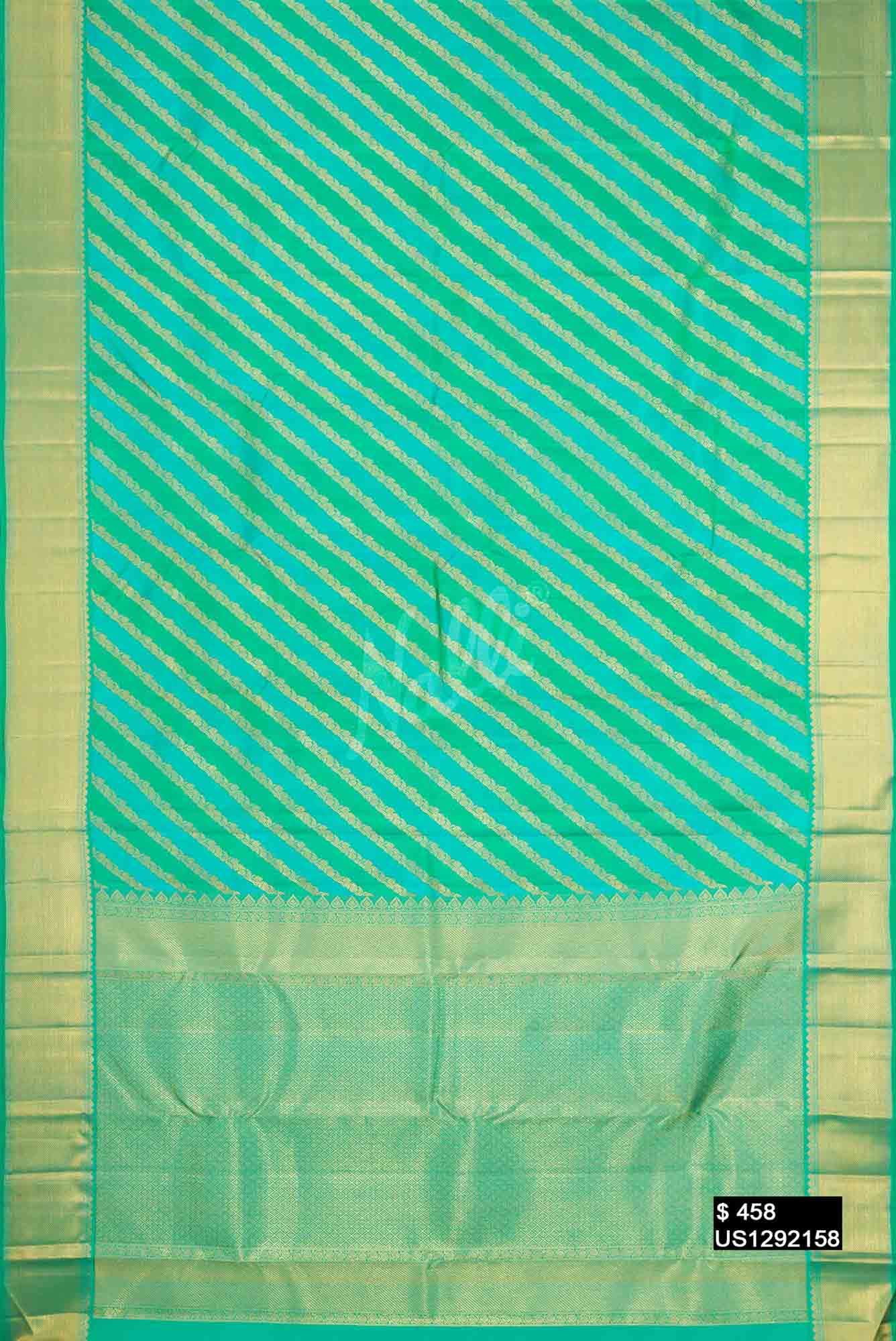 Sky Blue and Sea Green Kanchipuram Silk Saree