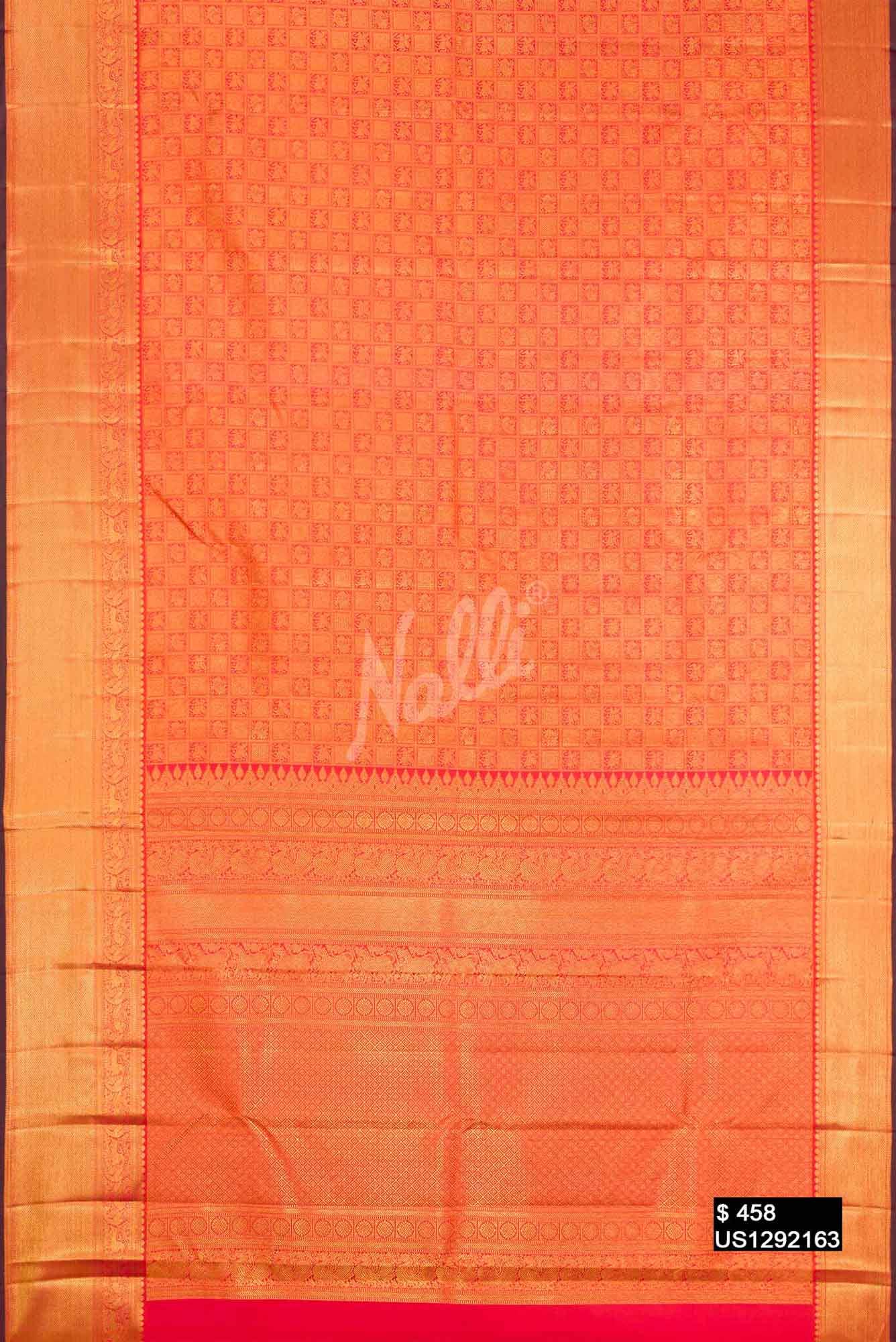 Brick Orange Kanchipuram Silk Saree