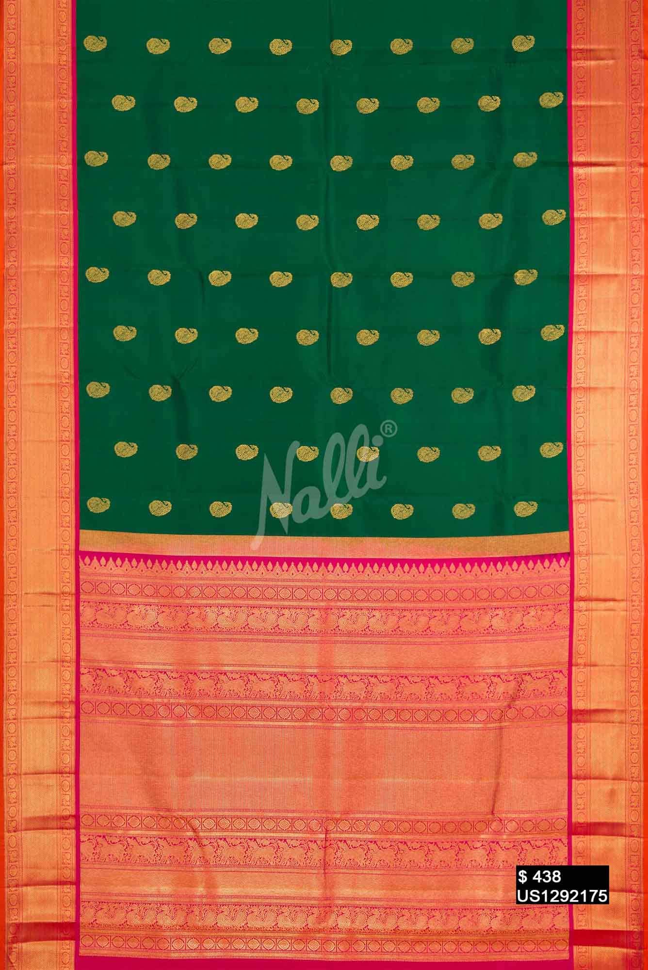 Bottle Green Kanchipuram Silk Saree