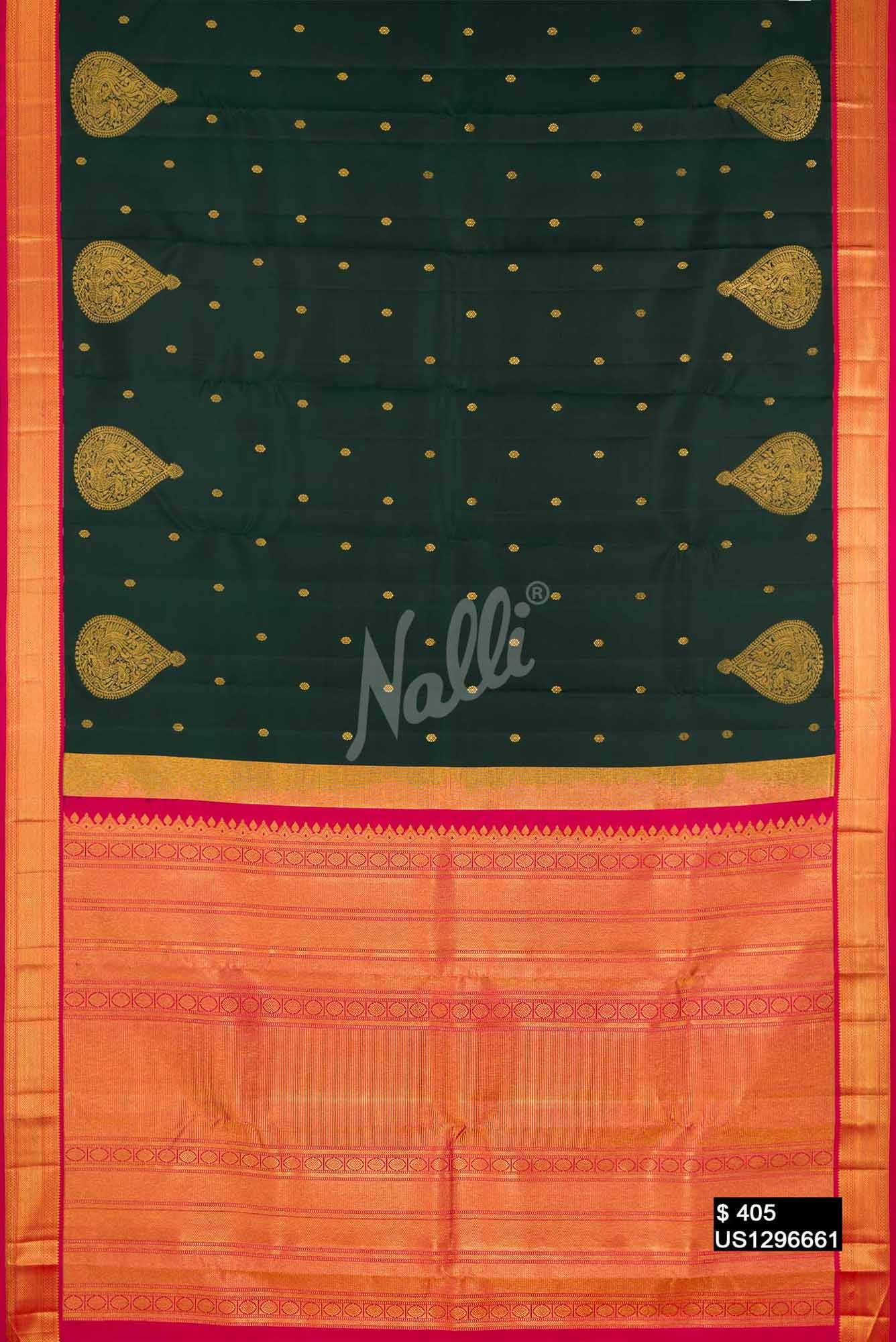 Bottle Green Kanchipuram Silk Saree