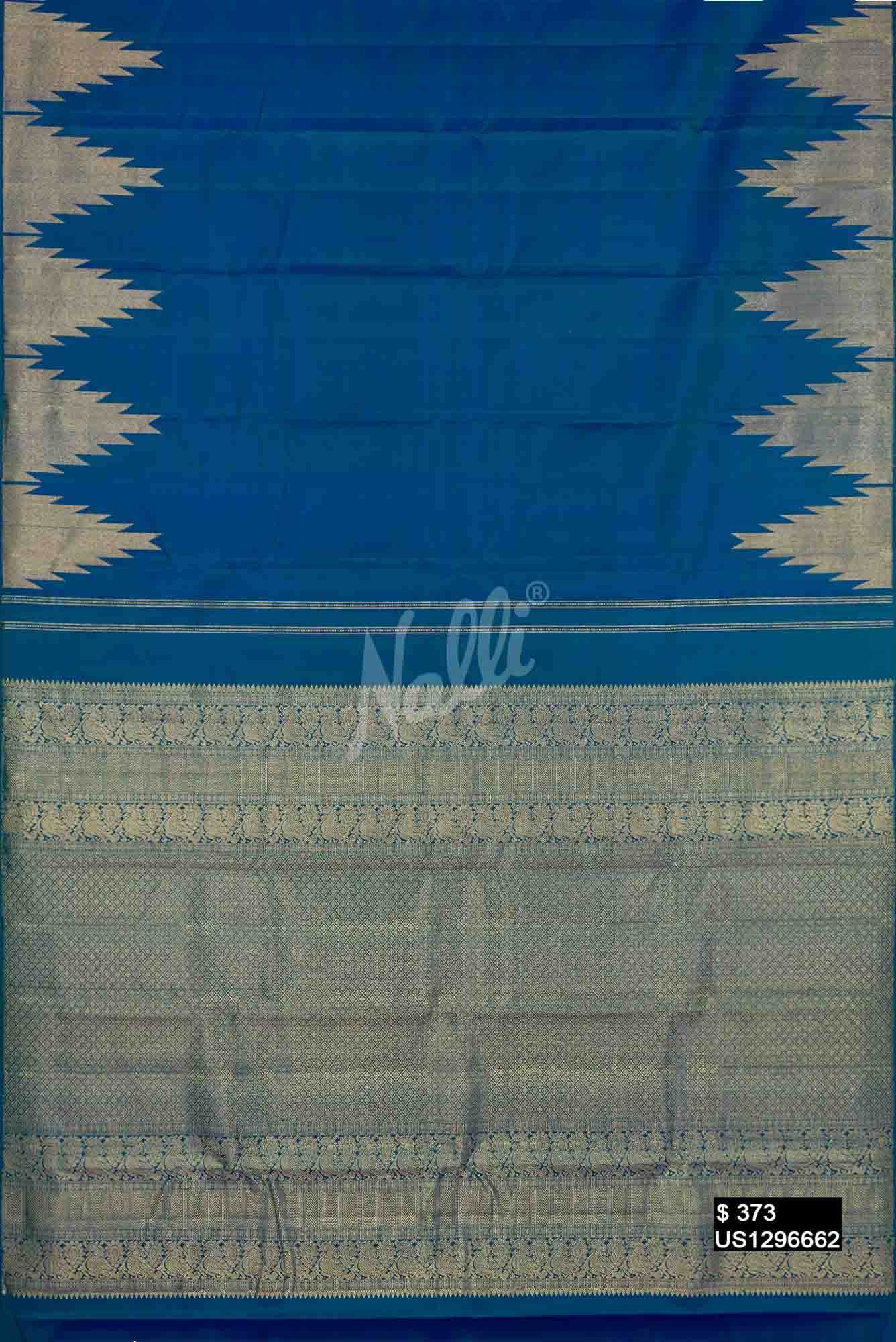 Peacock Blue Kanchipuram Silk Saree