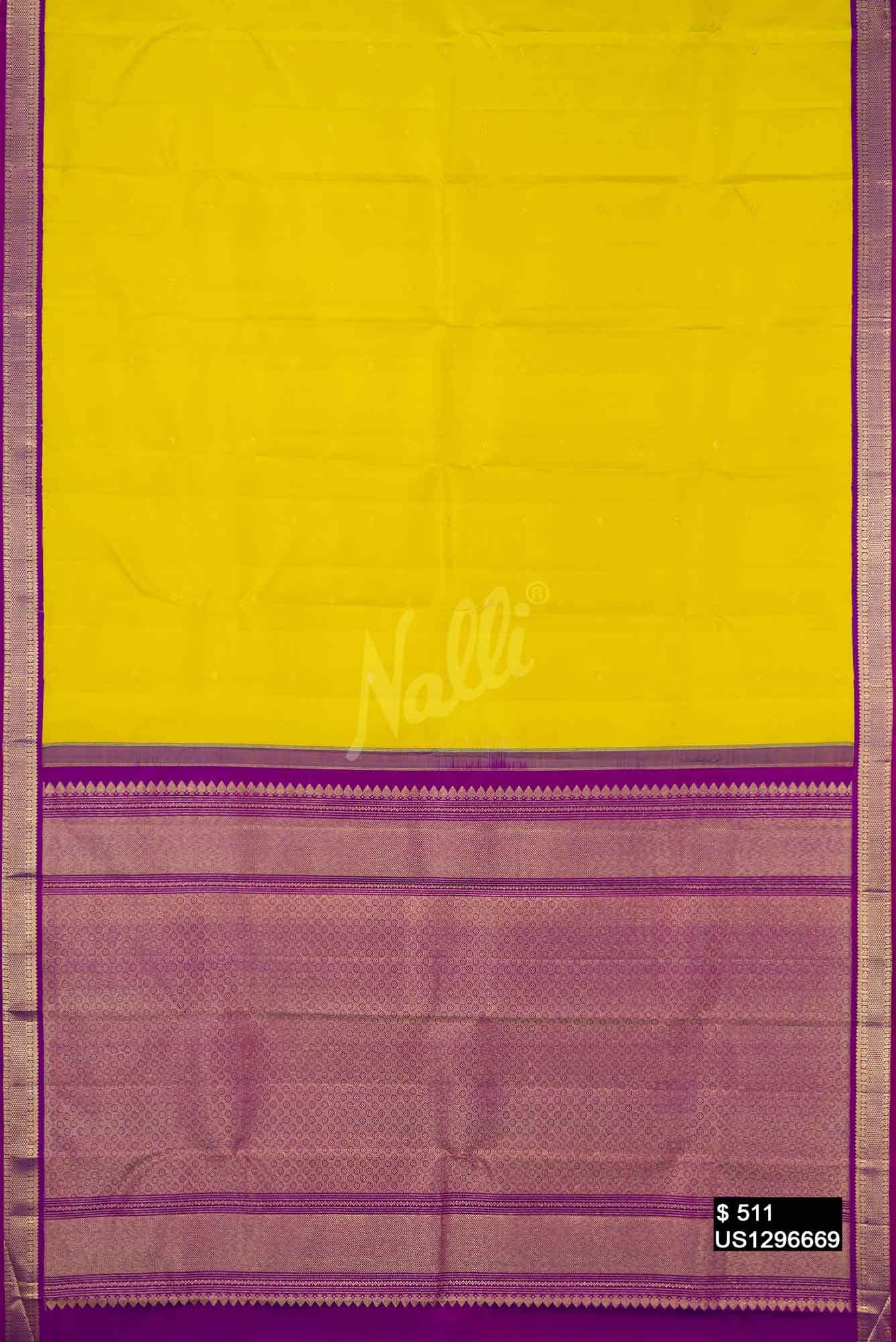 Lemon Yellow Kanchipuram Silk Saree