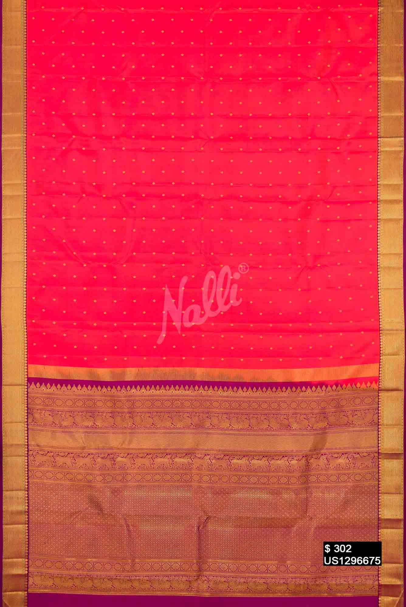 Coral Kanchipuram Silk Saree