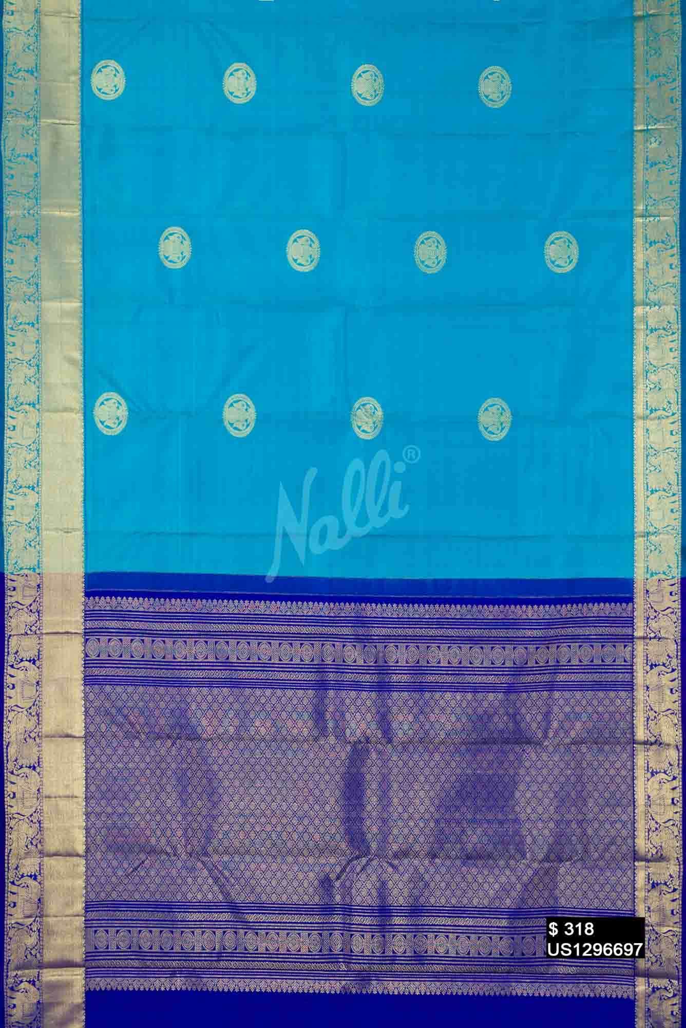 Sky Blue Kanchipuram Silk Saree