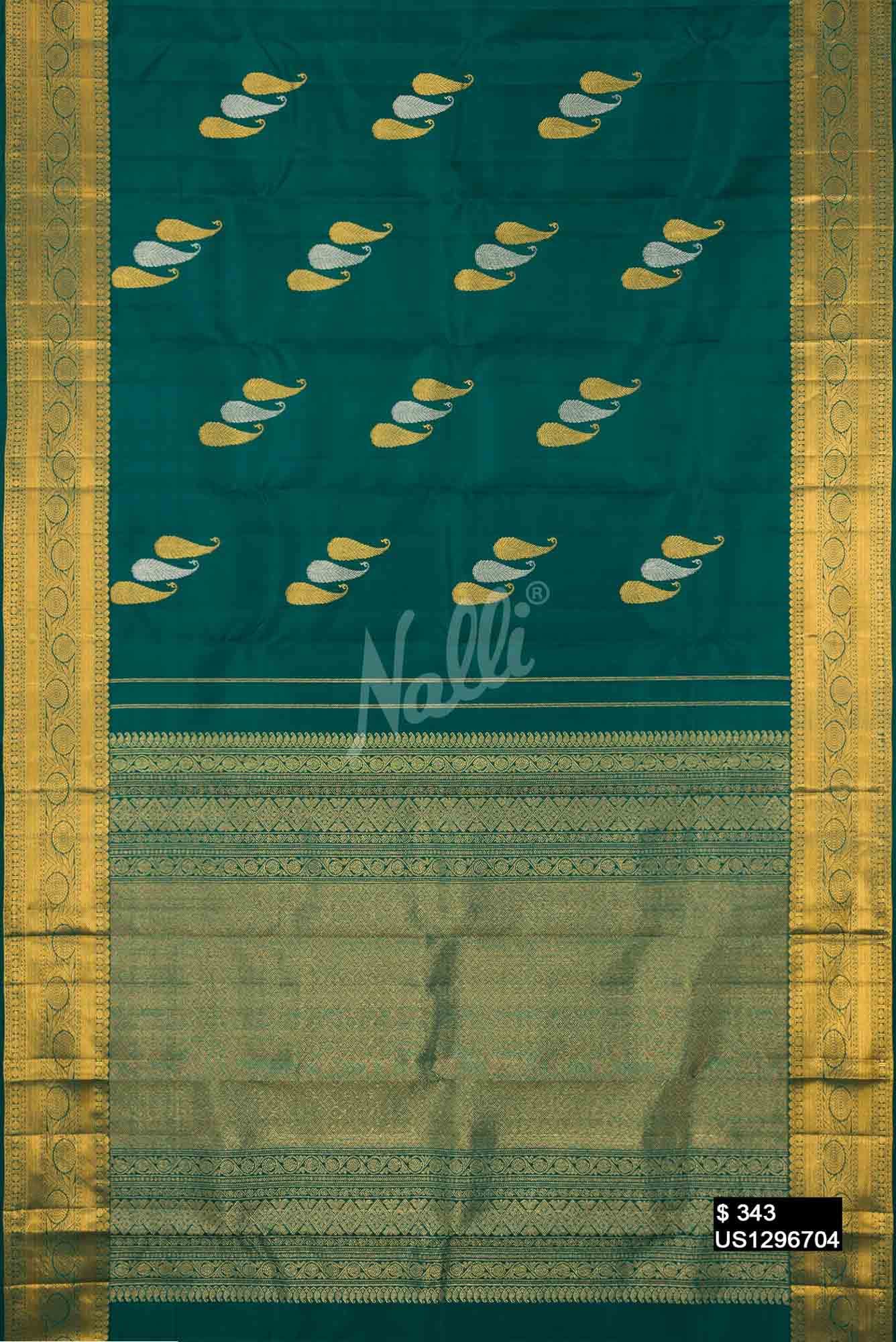 Bottle Green Kanchipuram Silk Saree