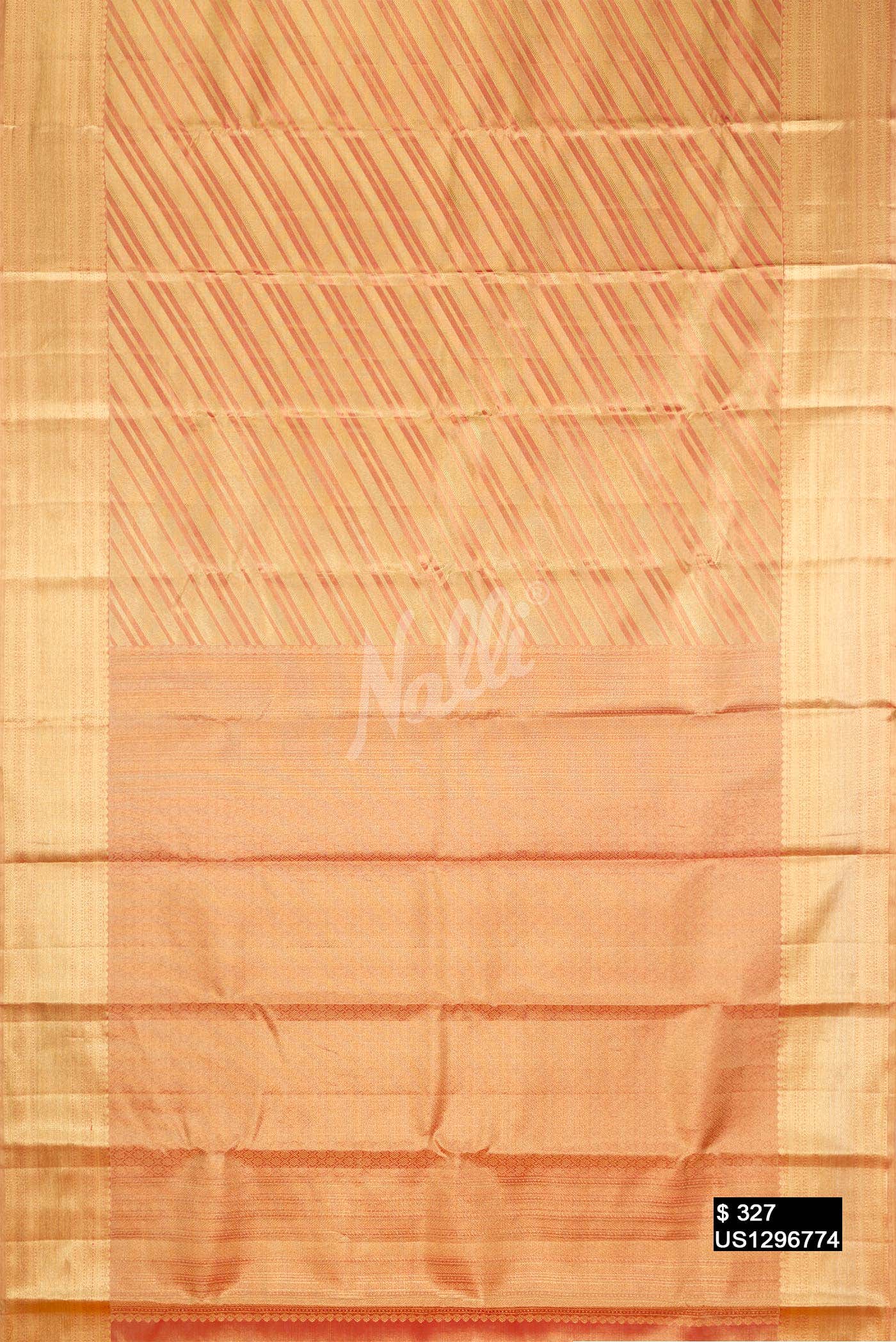 Golden Peach Kanchipuram Tissue Silk Saree