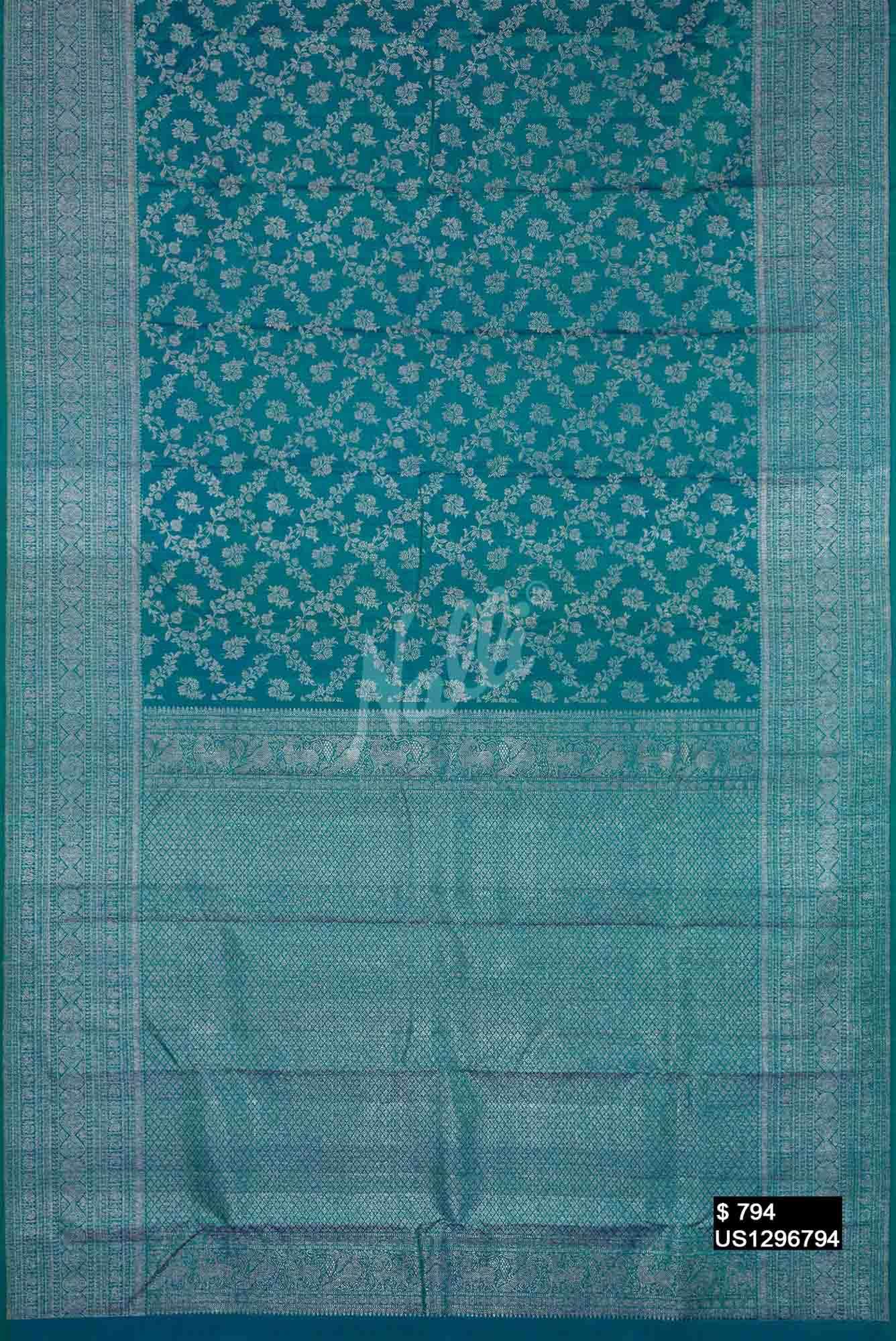 Peacock Blue Kanchipuram Silk Saree