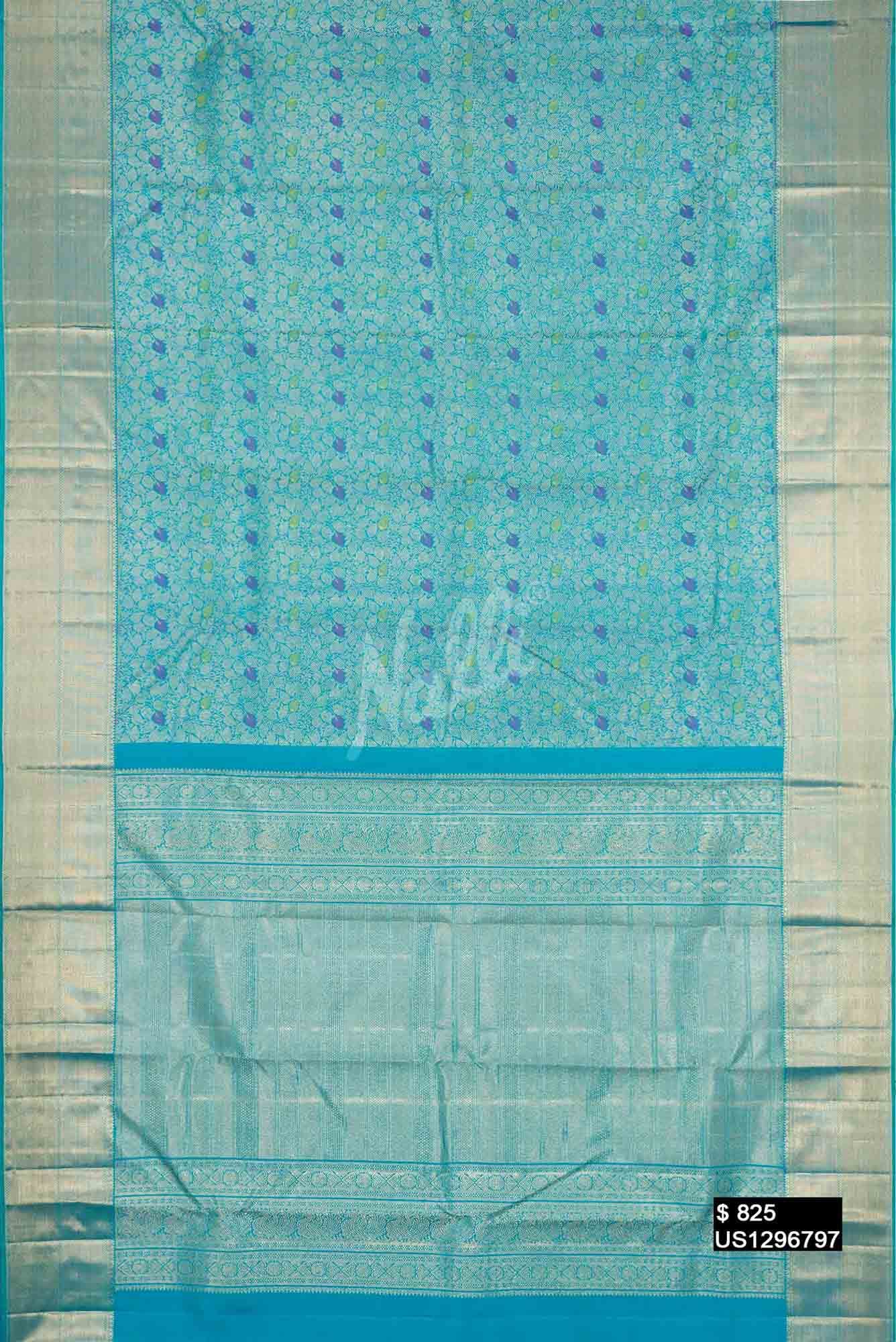 Sky Blue Kanchipuram Silk Saree