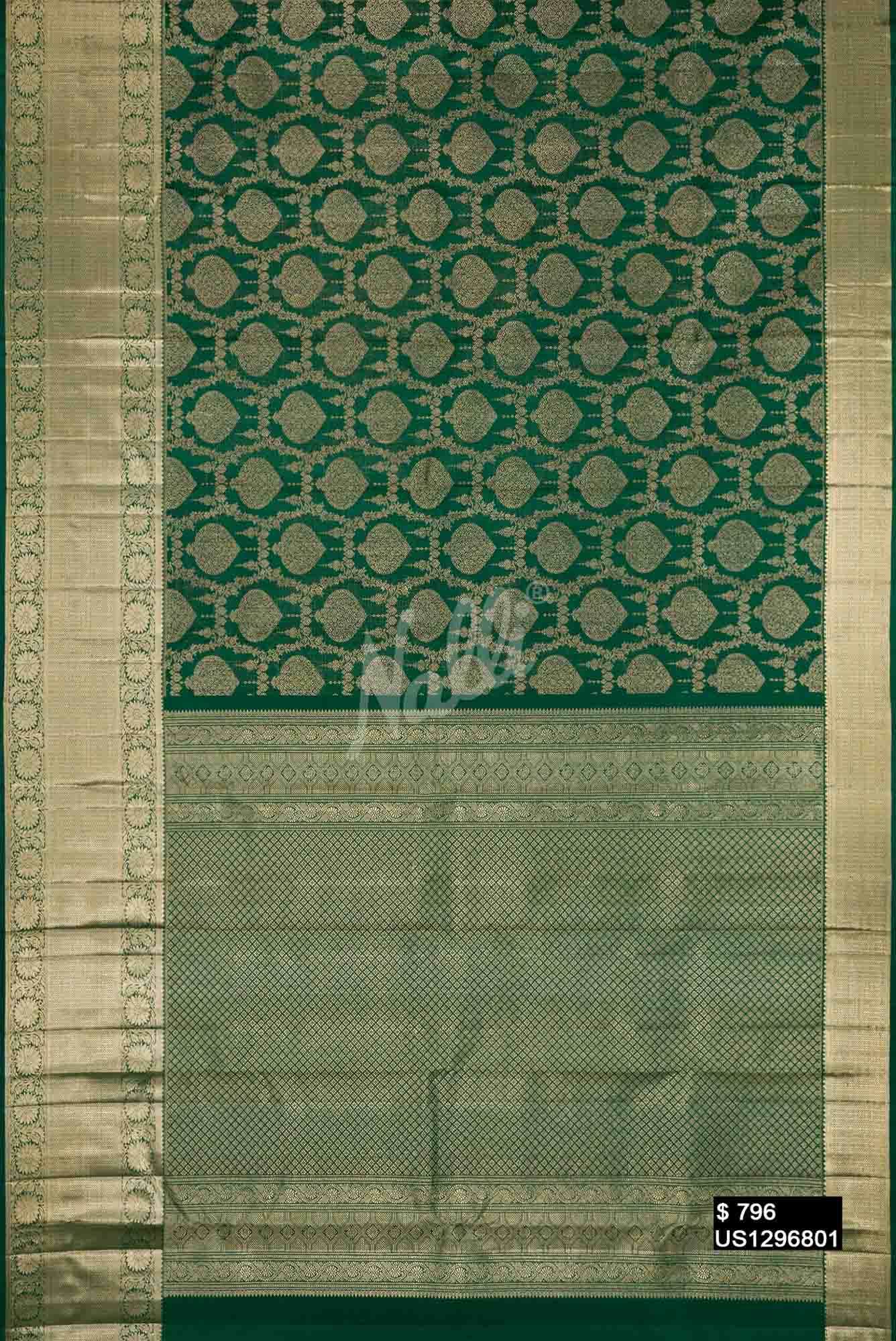 Bottle Green Kanchipuram Silk Saree