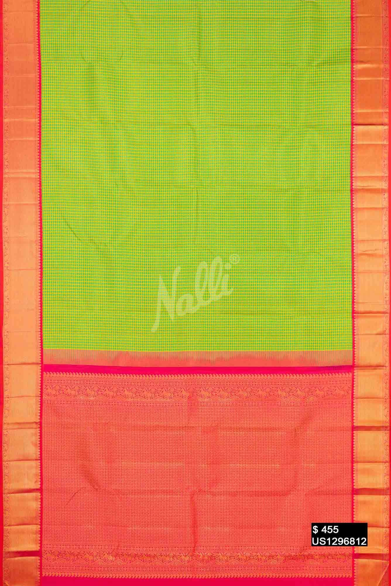 Parrot Green Kanchipuram Silk Saree