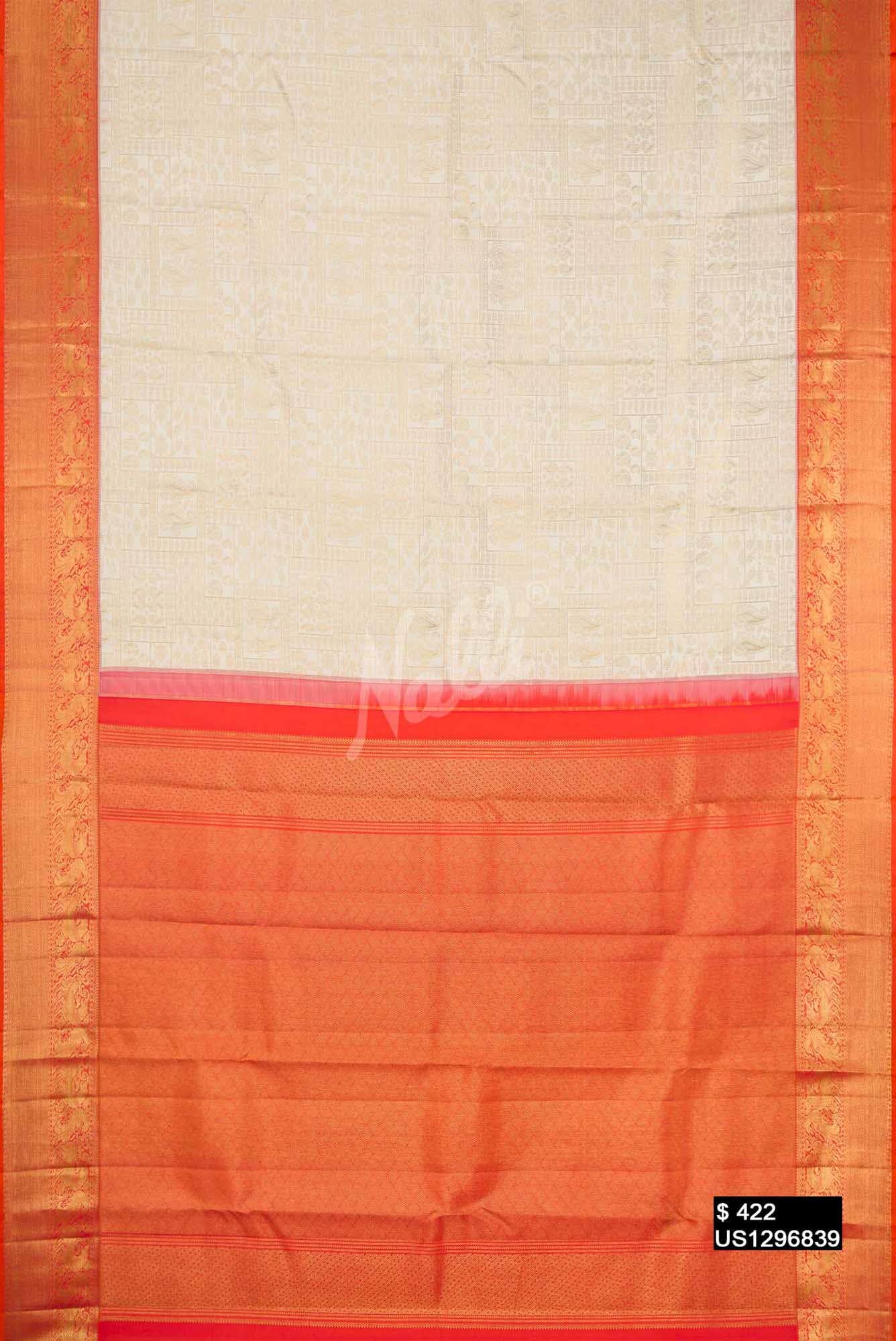 Off White Kanchipuram Silk Saree