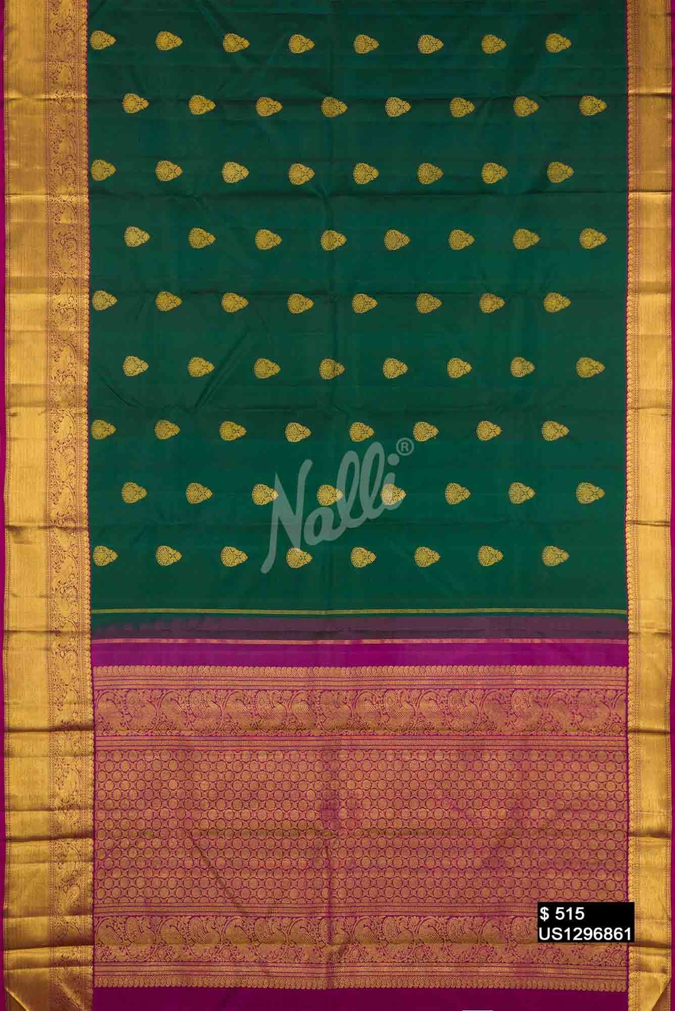Bottle Green Kanchipuram Silk Saree