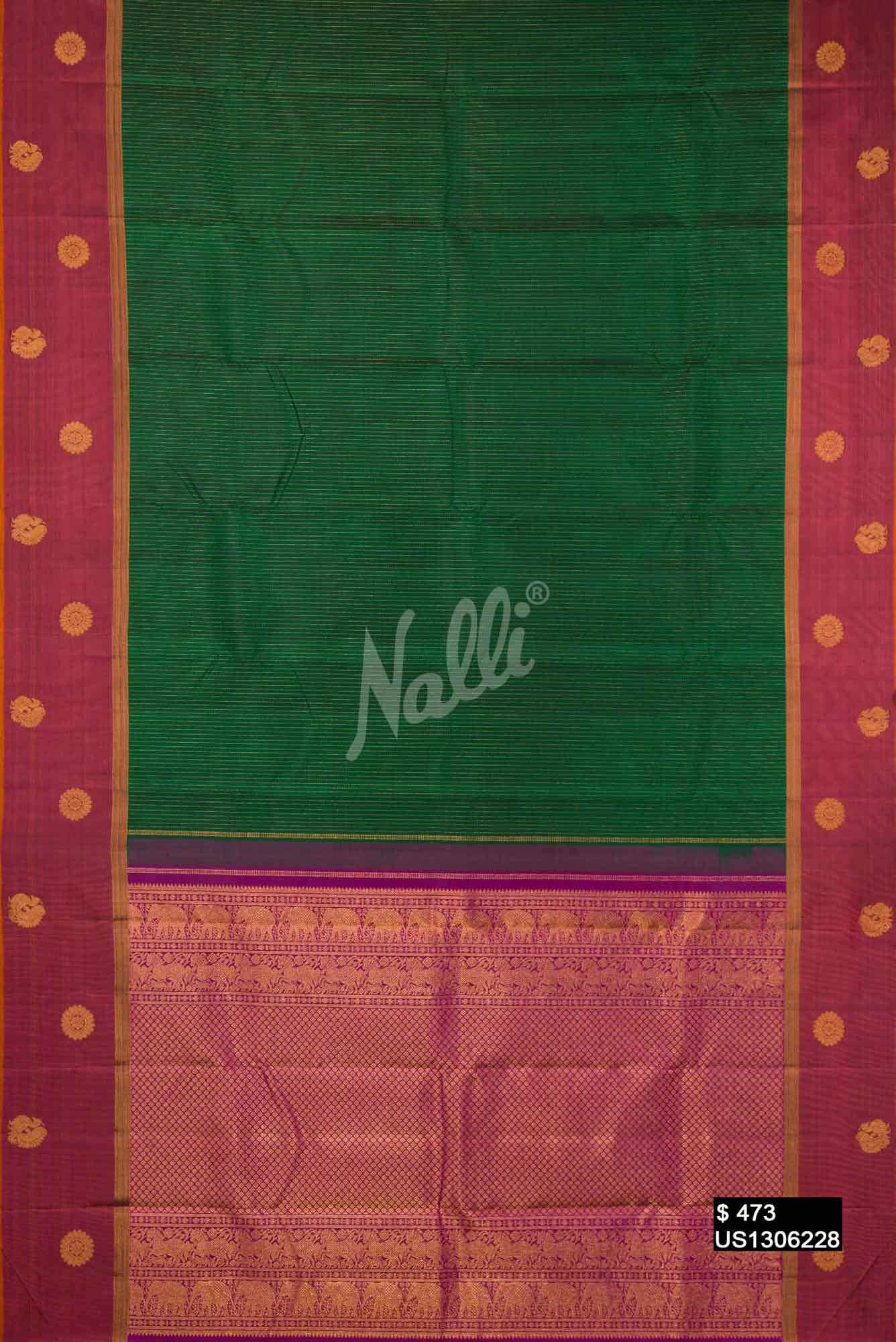 Bottle Green Kanchipuram Silk Saree