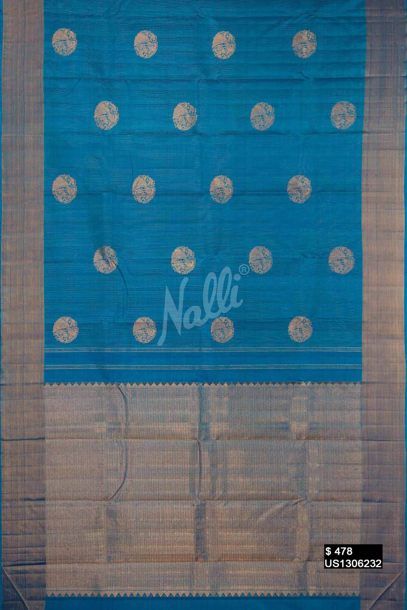 Peacock Blue Kanchipuram Silk Saree