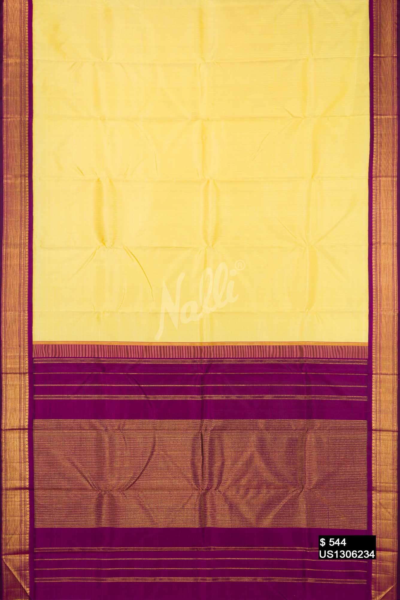 Lemon Yellow Kanchipuram Silk Saree
