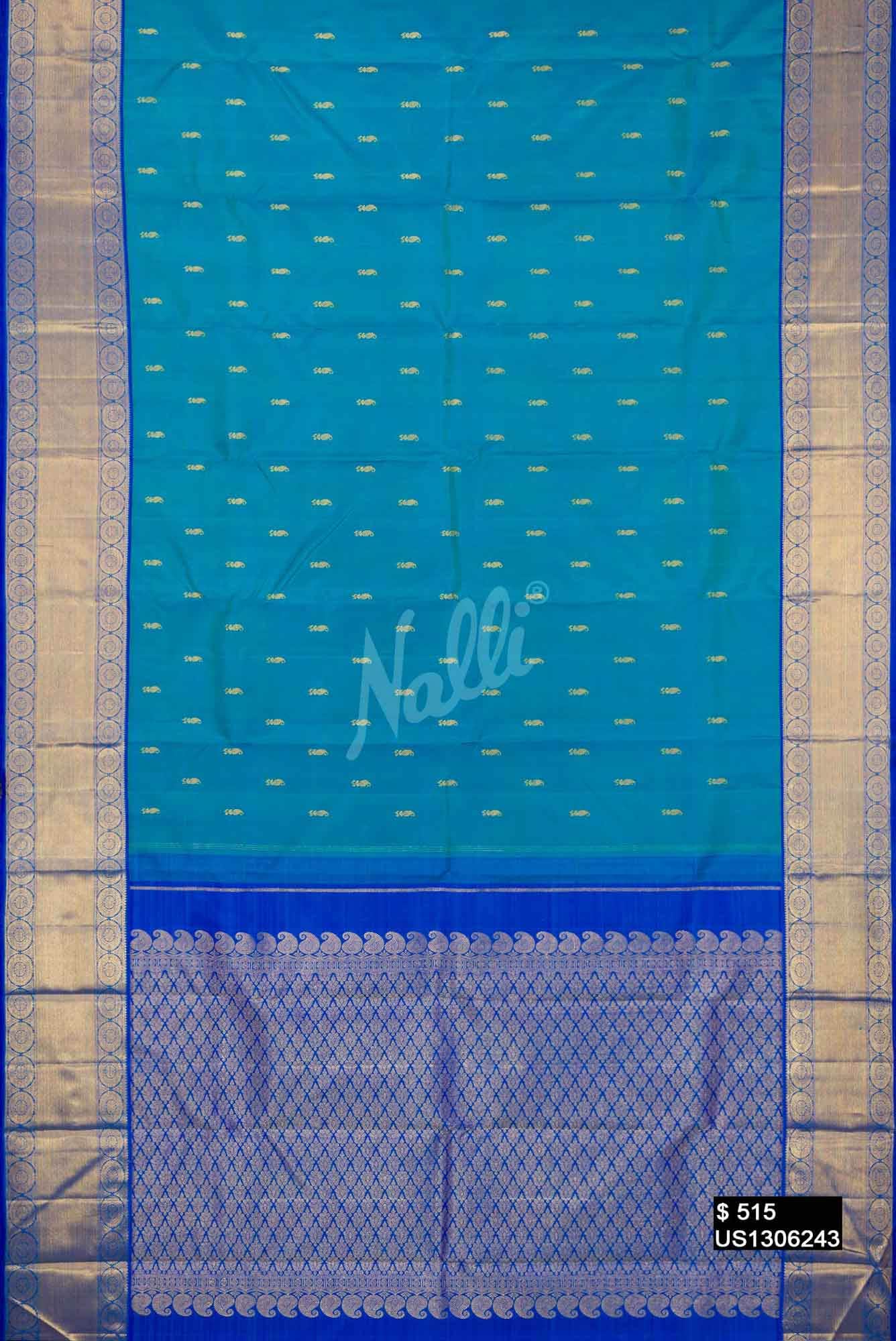Peacock Blue Kanchipuram Silk Saree