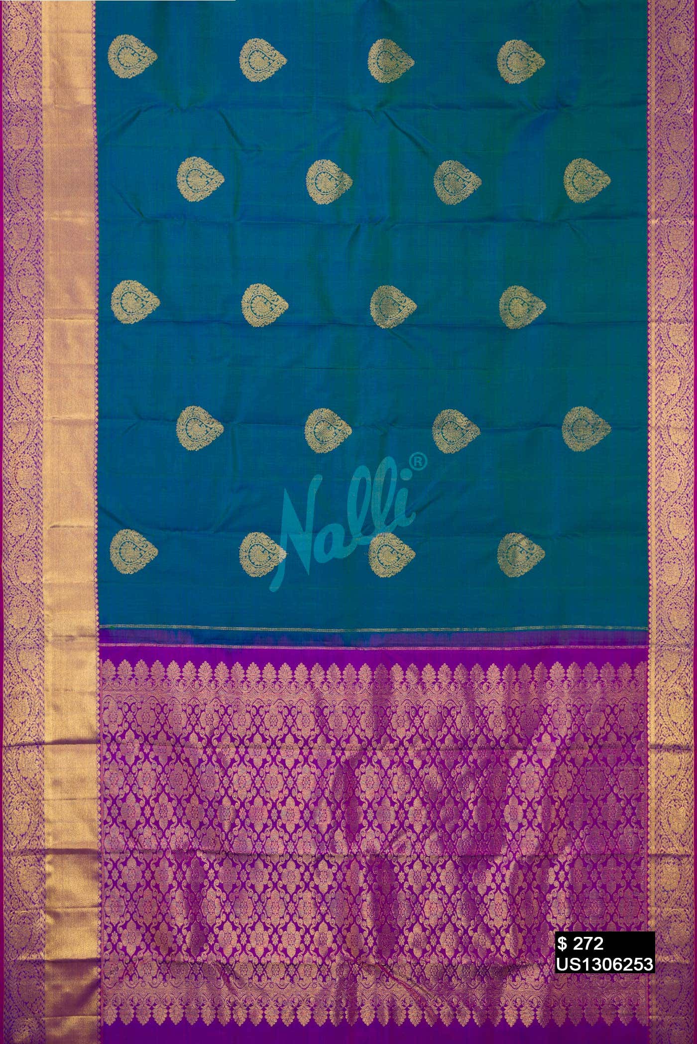 Peacock Blue Kanchipuram Silk Saree