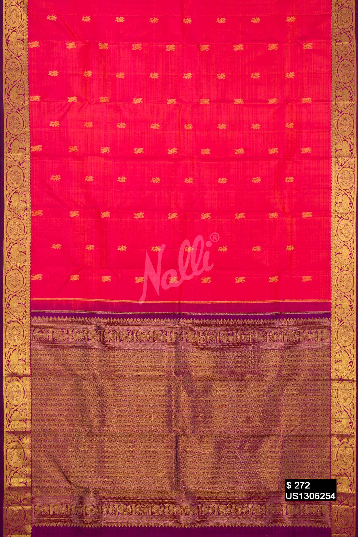 Coral Kanchipuram Silk Saree