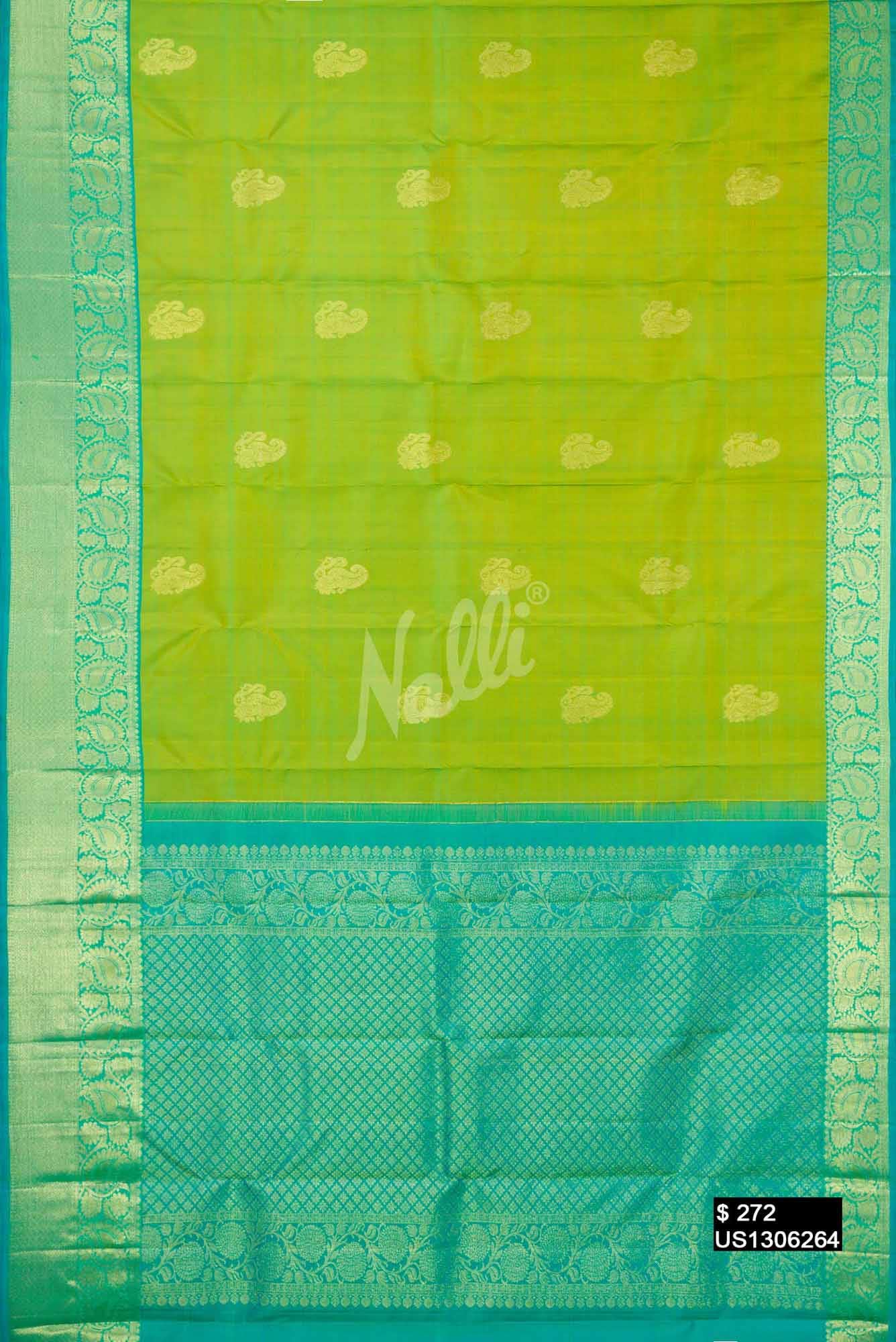 Parrot Green Kanchipuram Silk Saree