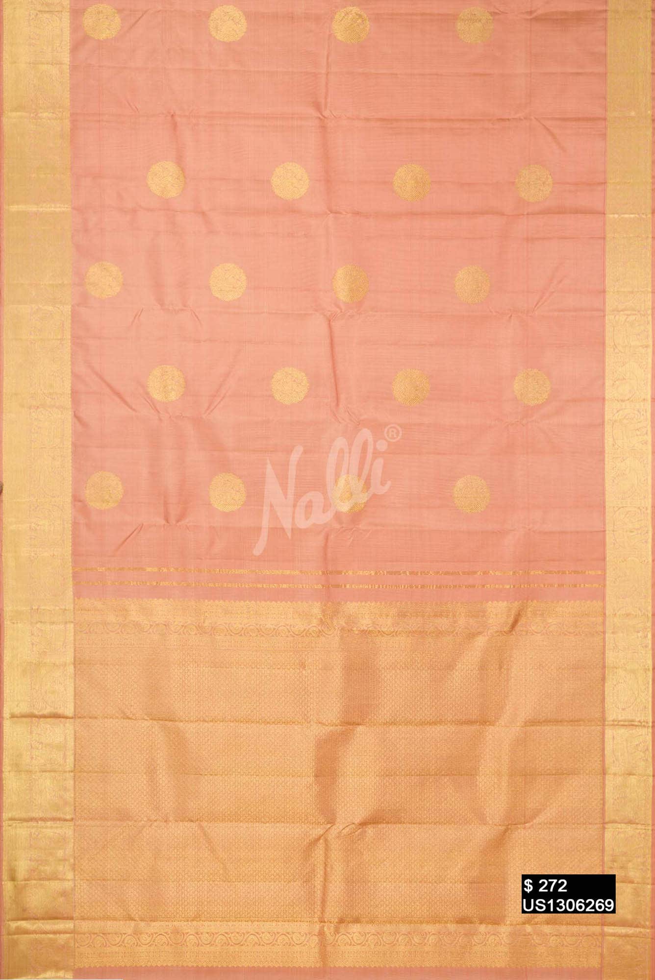 Golden Peach Kanchipuram Silk Saree