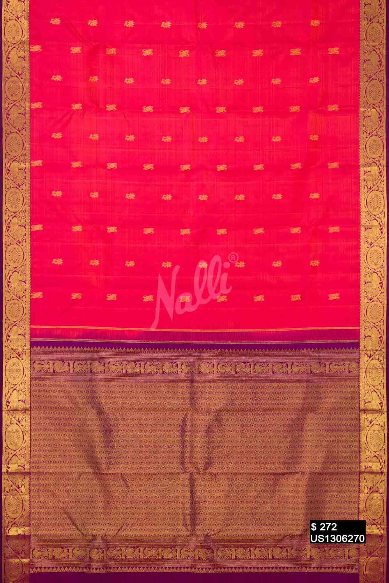 Coral Kanchipuram Silk Saree