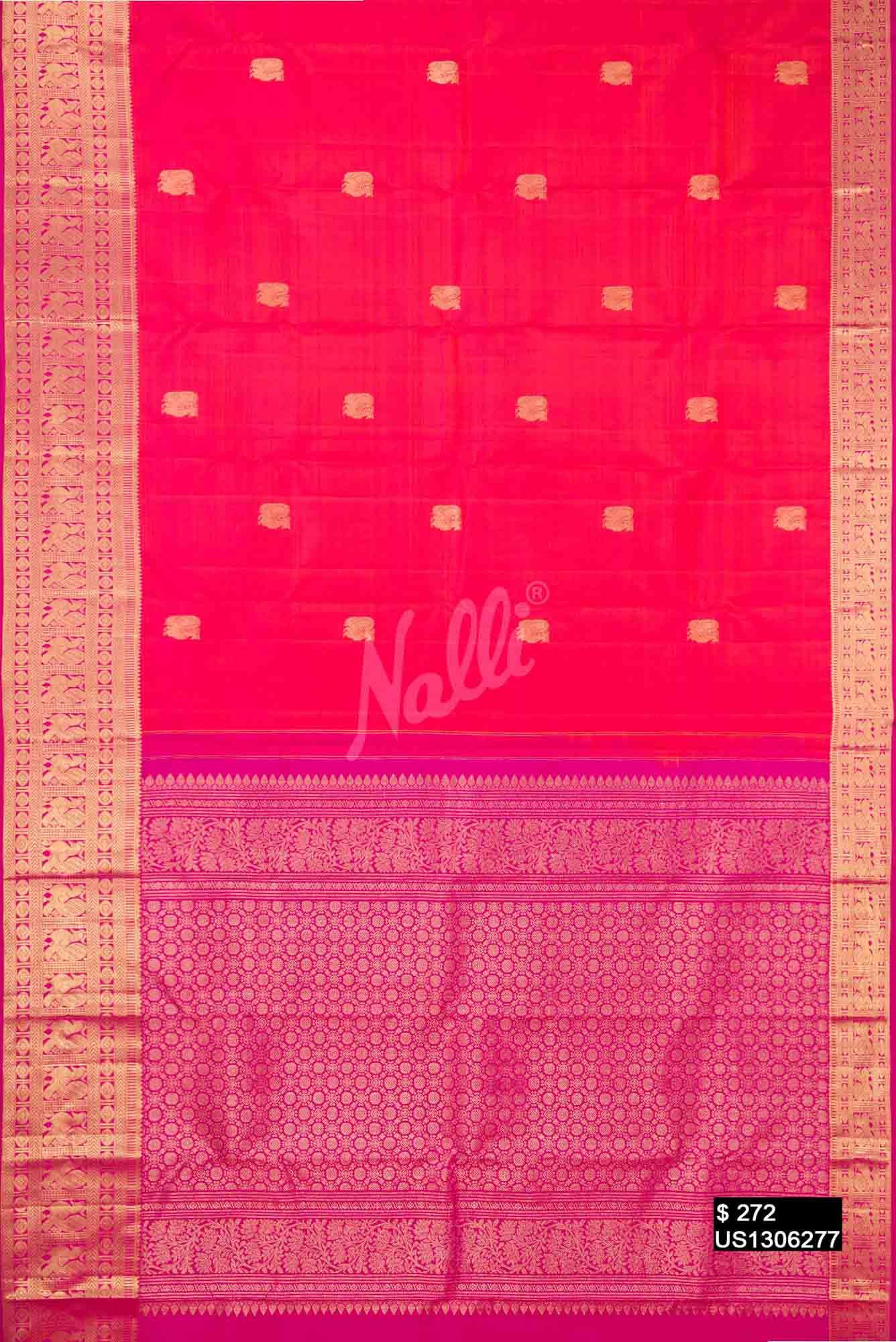 Coral Kanchipuram Silk Saree
