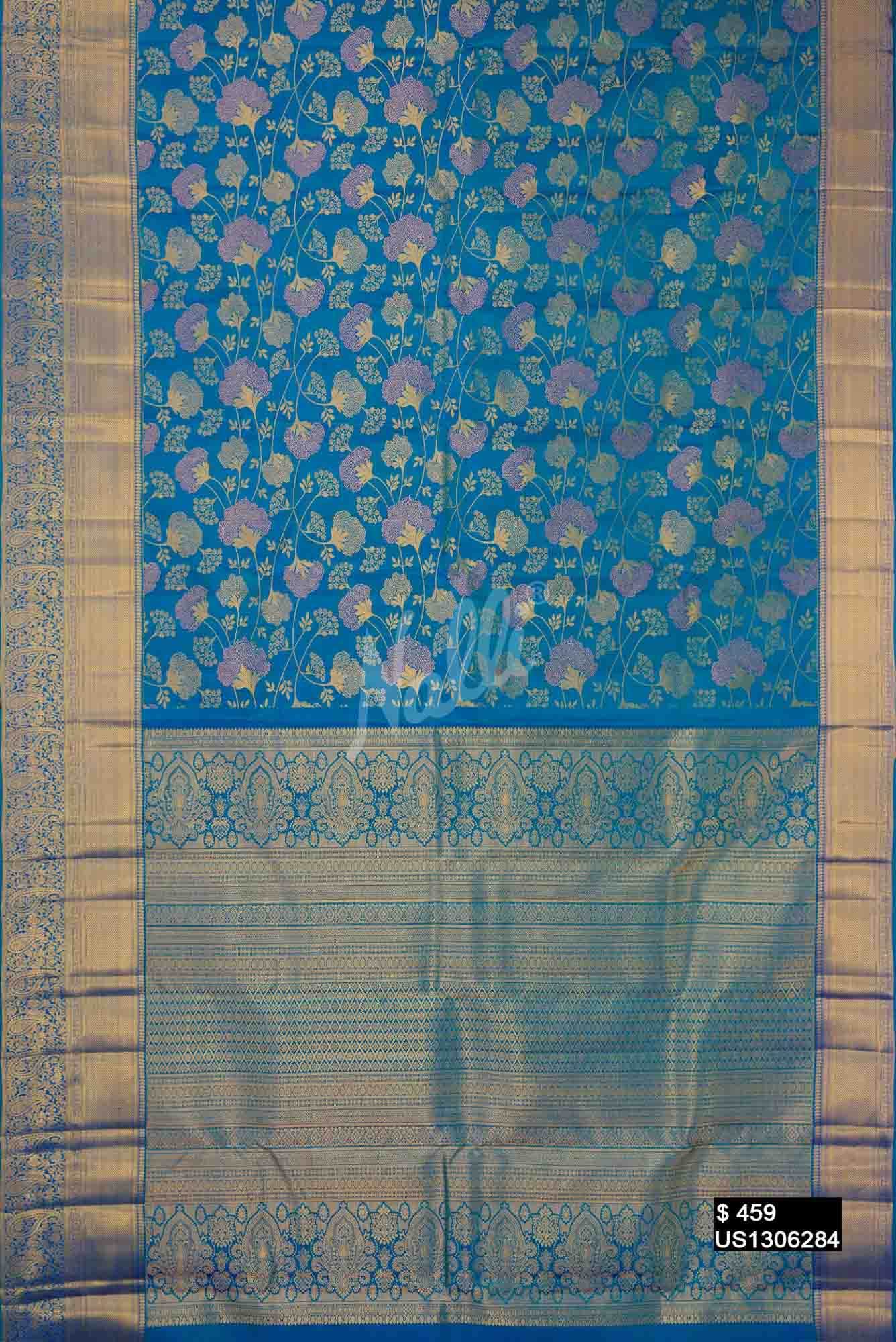 Peacock Blue Kanchipuram Silk Saree