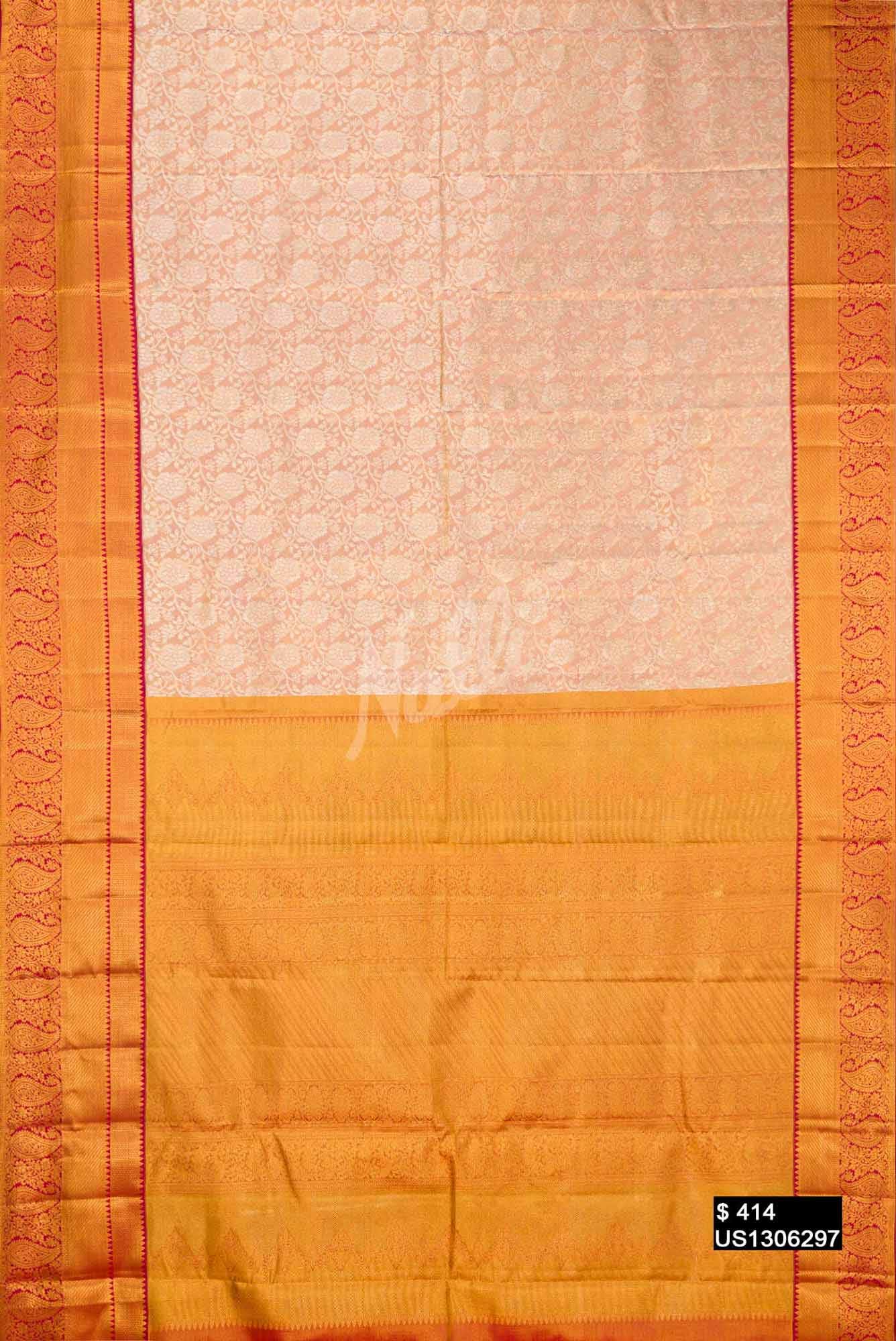 Peach Kanchipuram Tissue Silk Saree