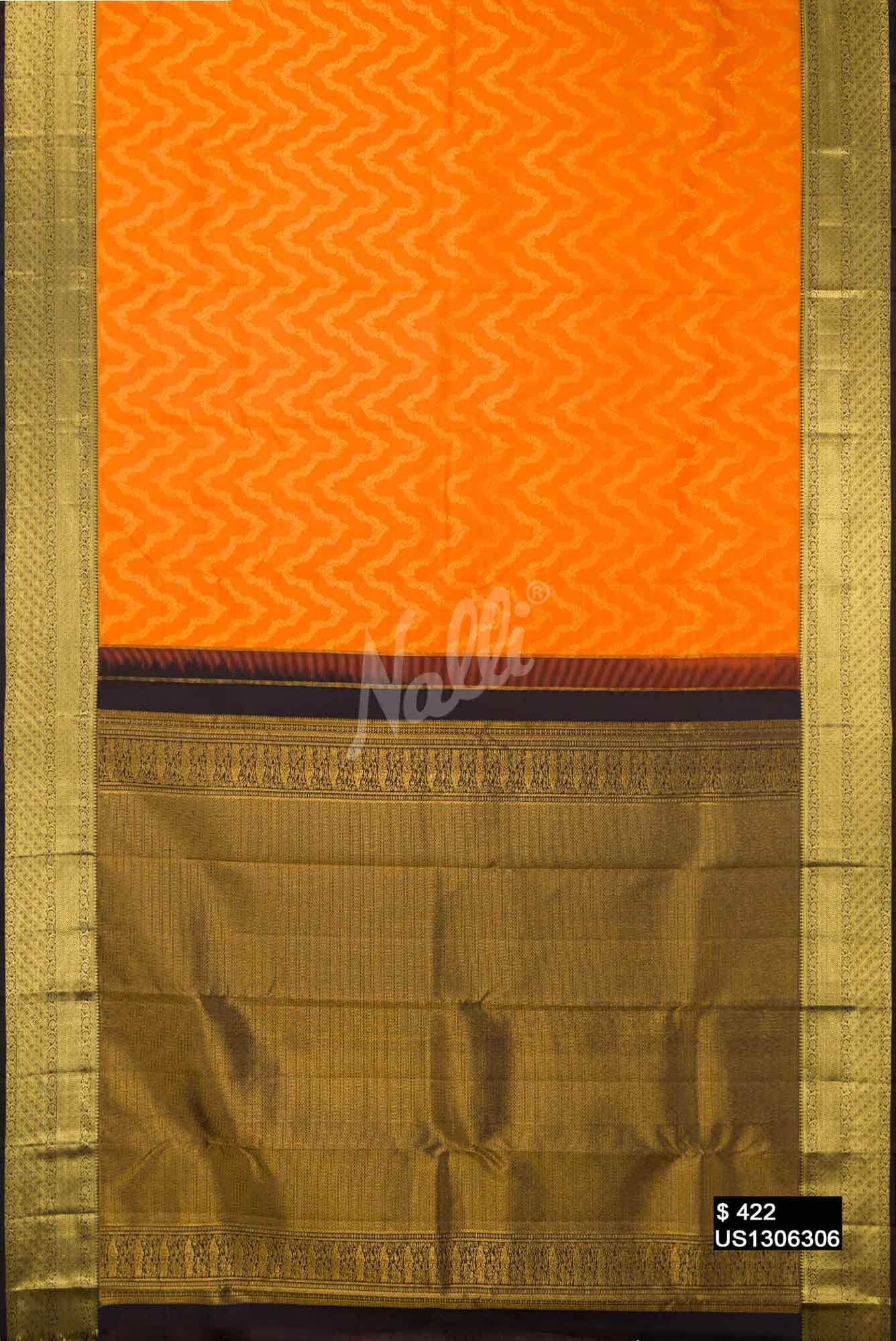 Brick Orange Kanchipuram Silk Saree