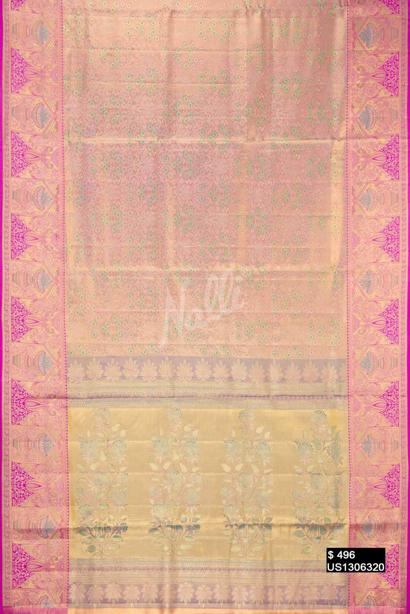 Golden Peach Kanchipuram Tissue Silk Saree