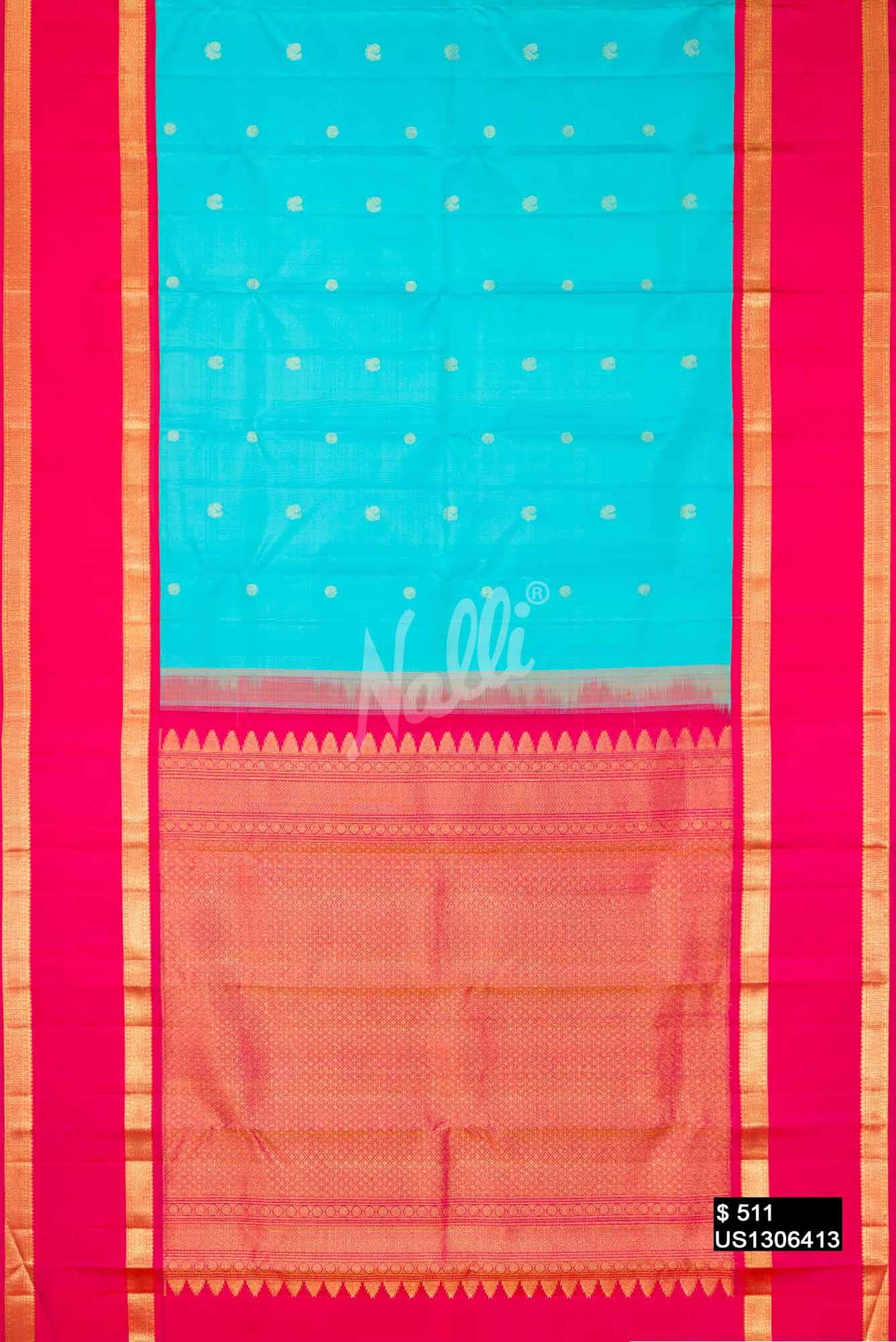 Sky Blue Kanchipuram Silk Saree
