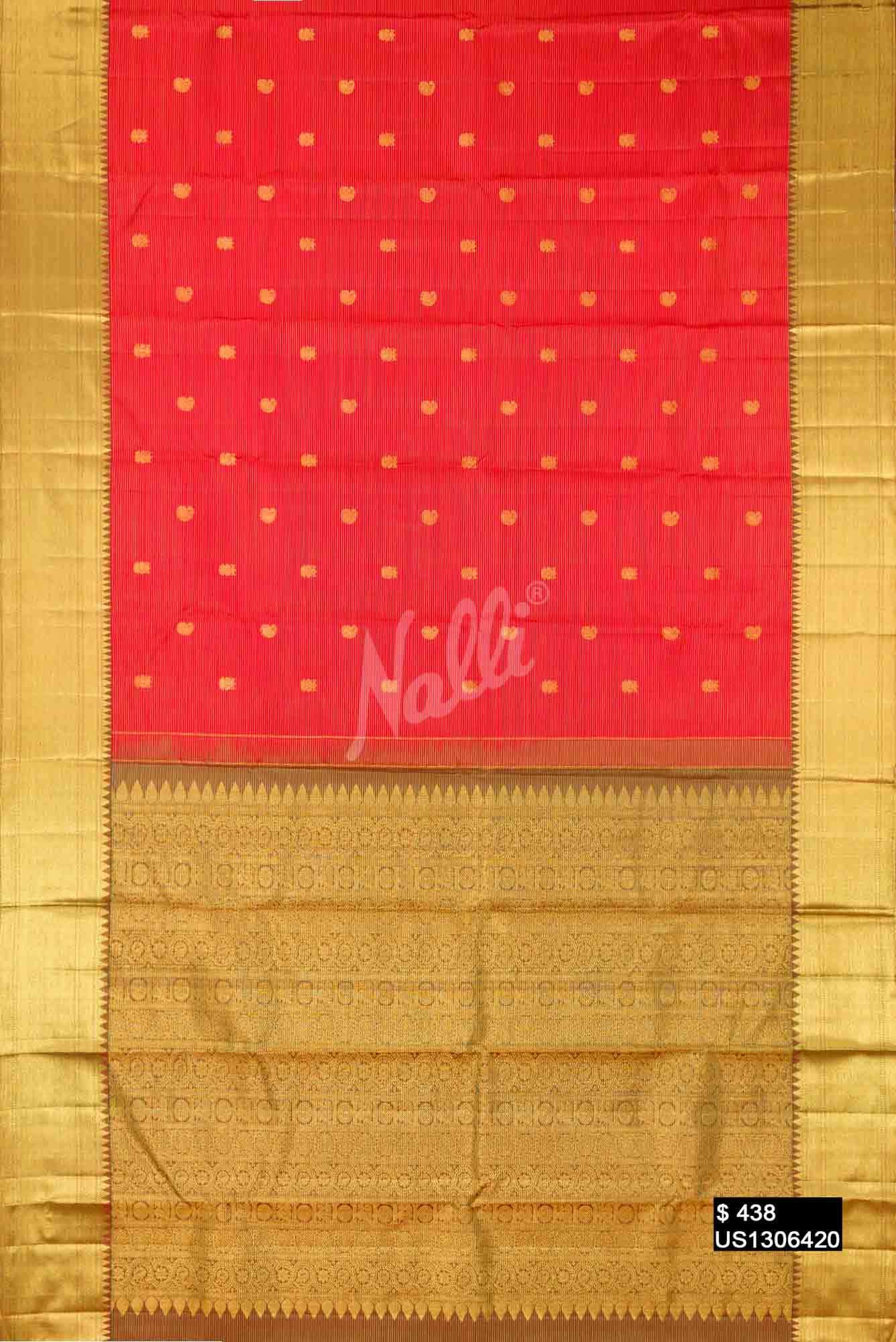 Brick Orange Kanchipuram Silk Saree