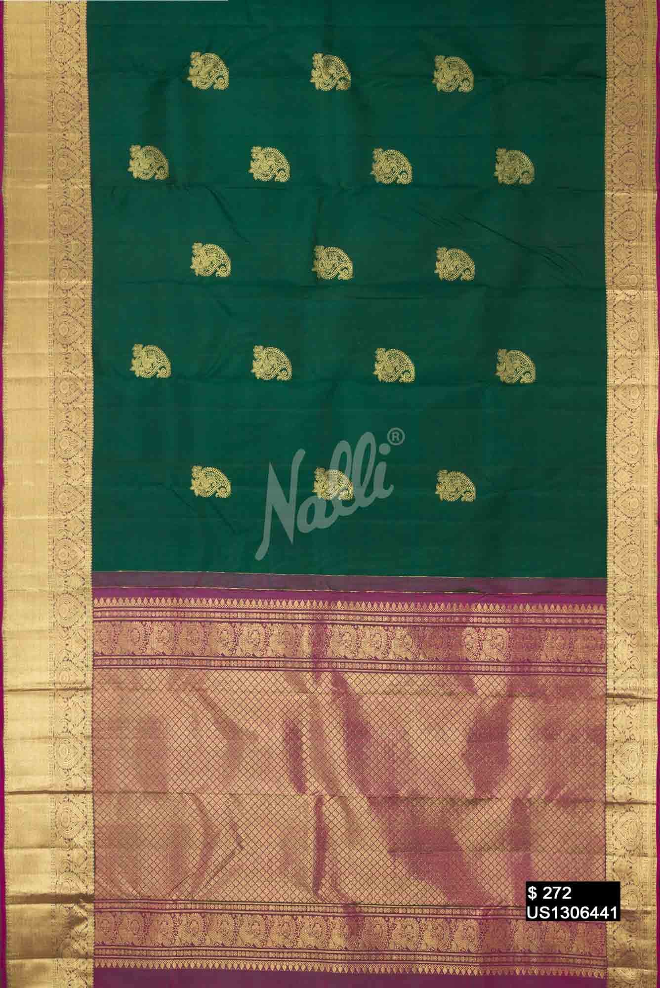 Bottle Green Kanchipuram Silk Saree
