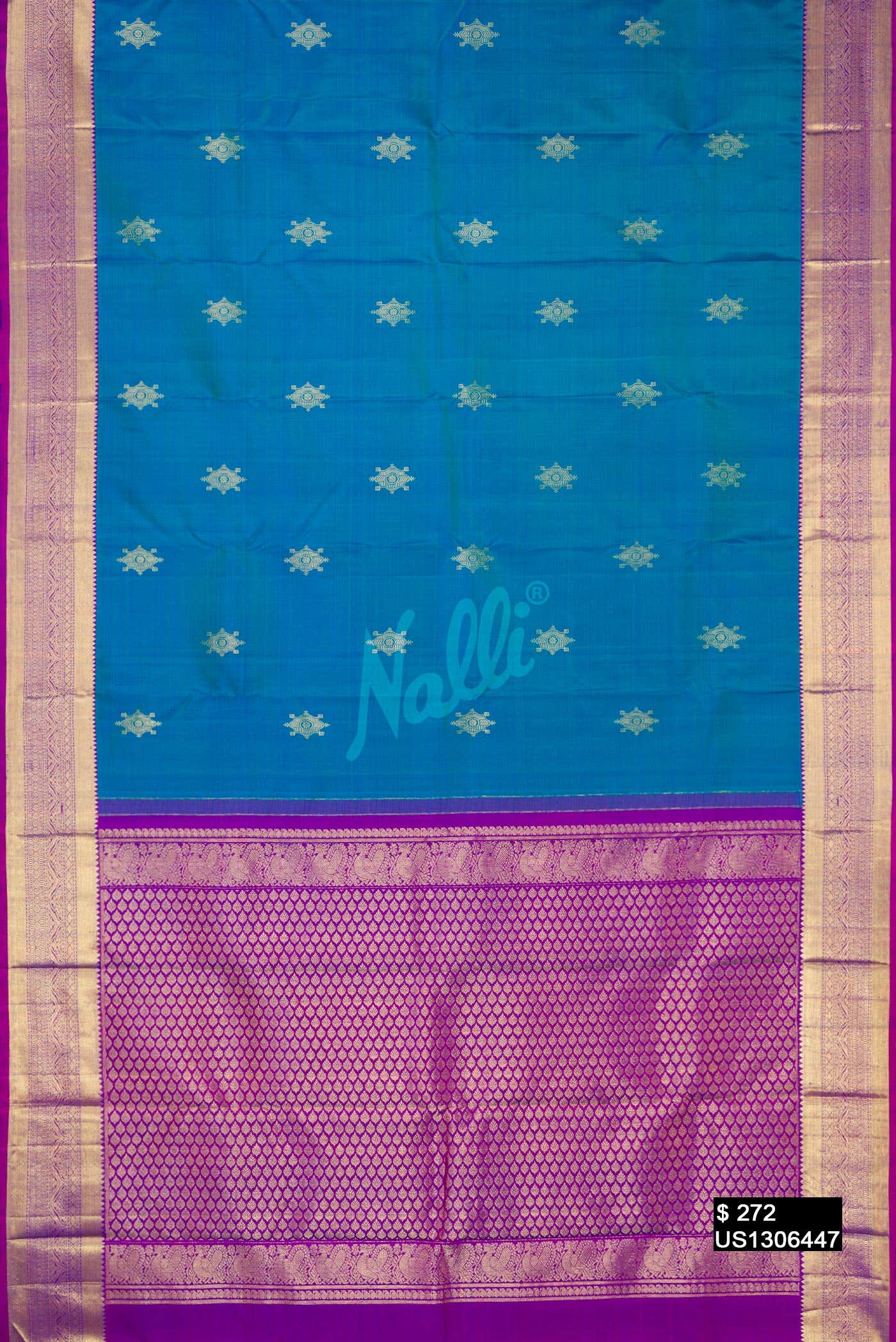 Peacock Blue Kanchipuram Silk Saree