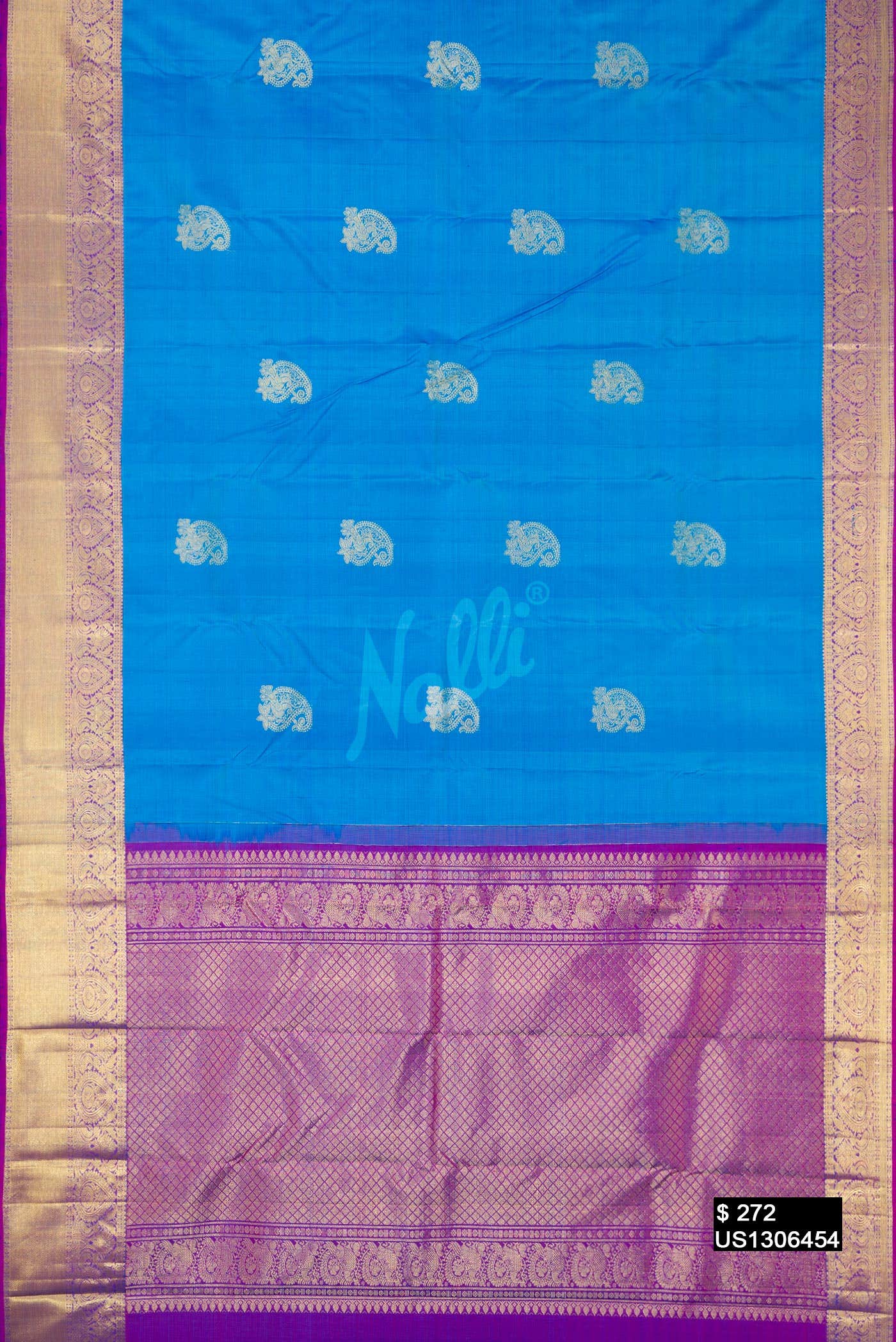 Peacock Blue Kanchipuram Silk Saree
