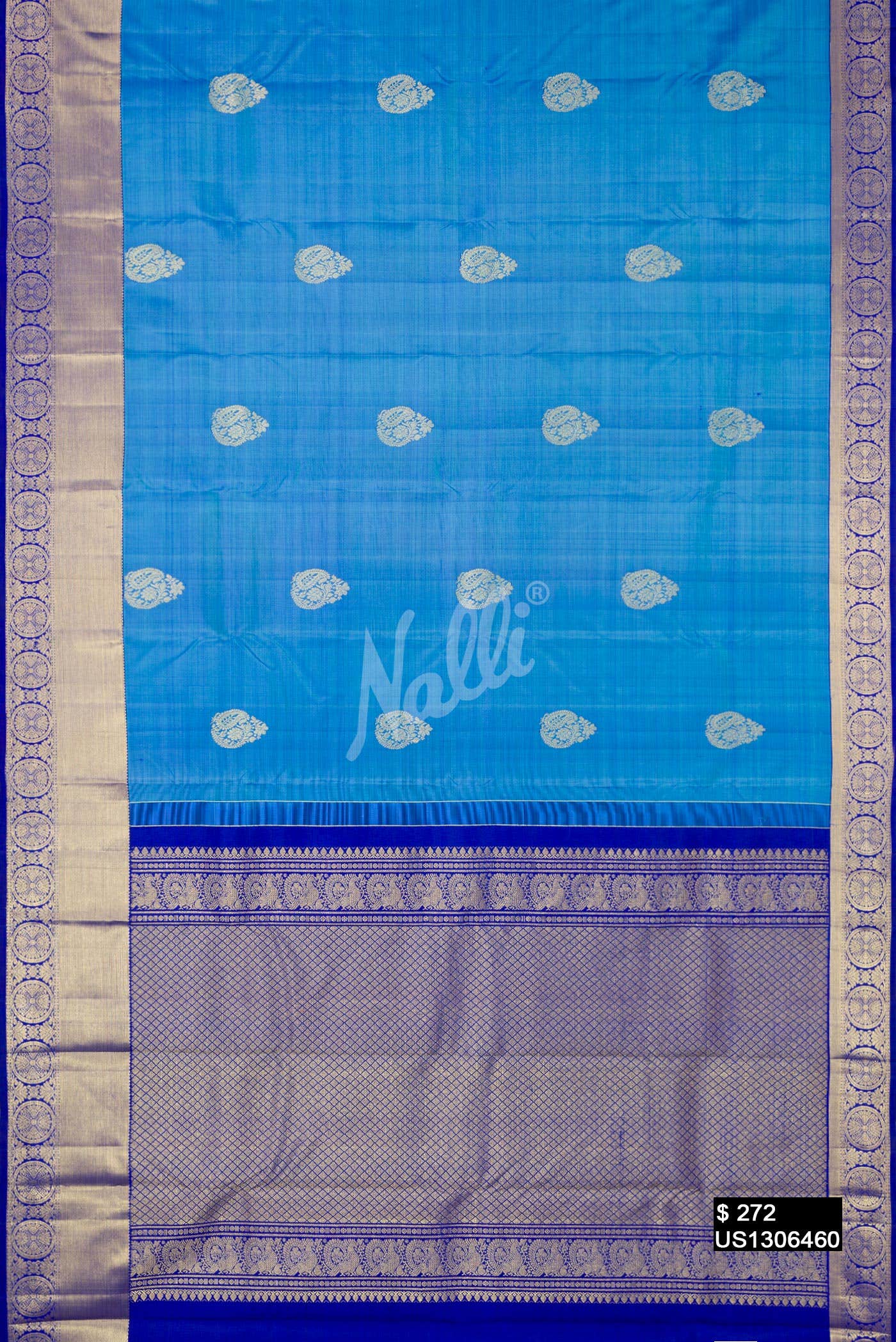 Sky Blue Kanchipuram Silk Saree