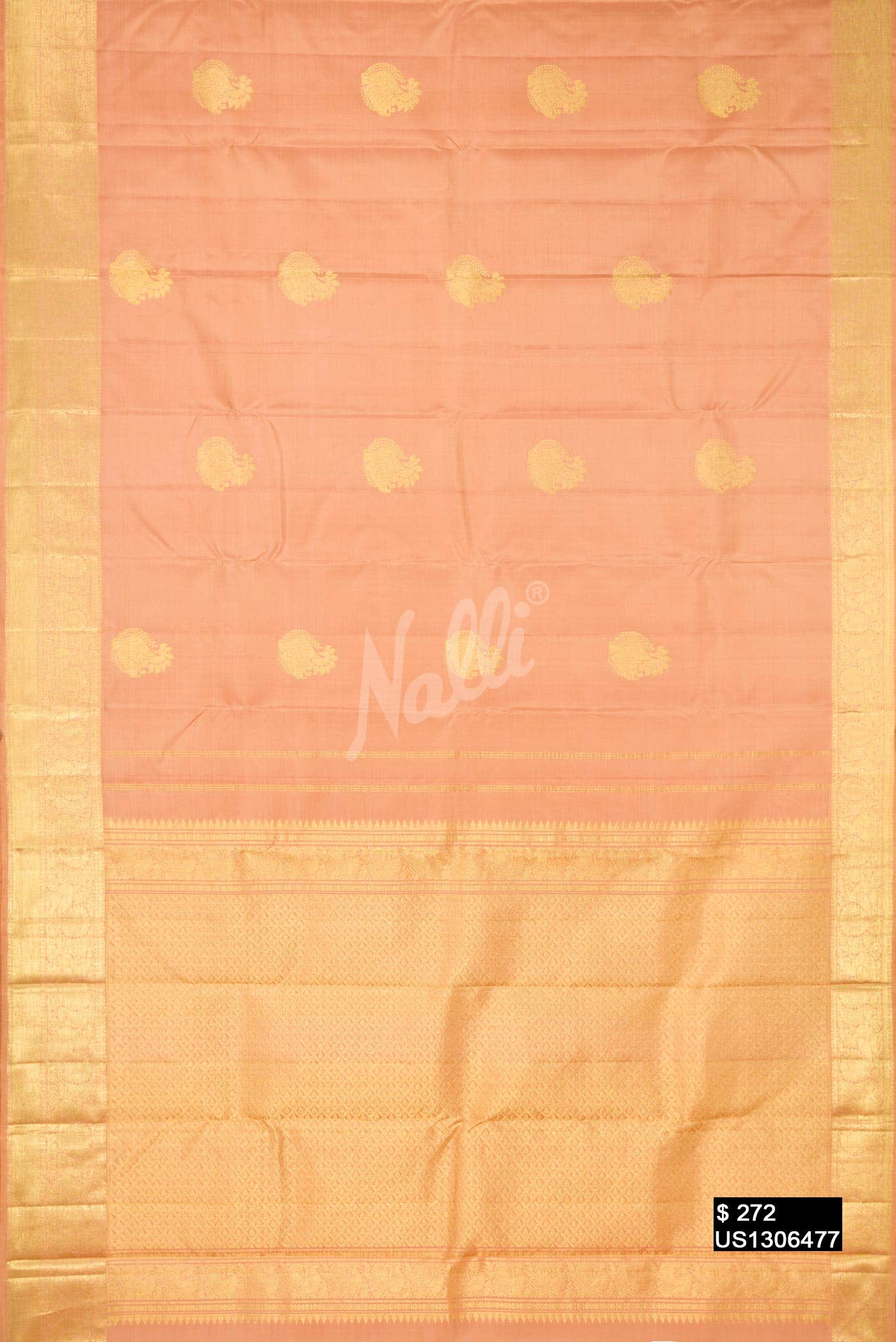Golden Peach Kanchipuram Silk Saree