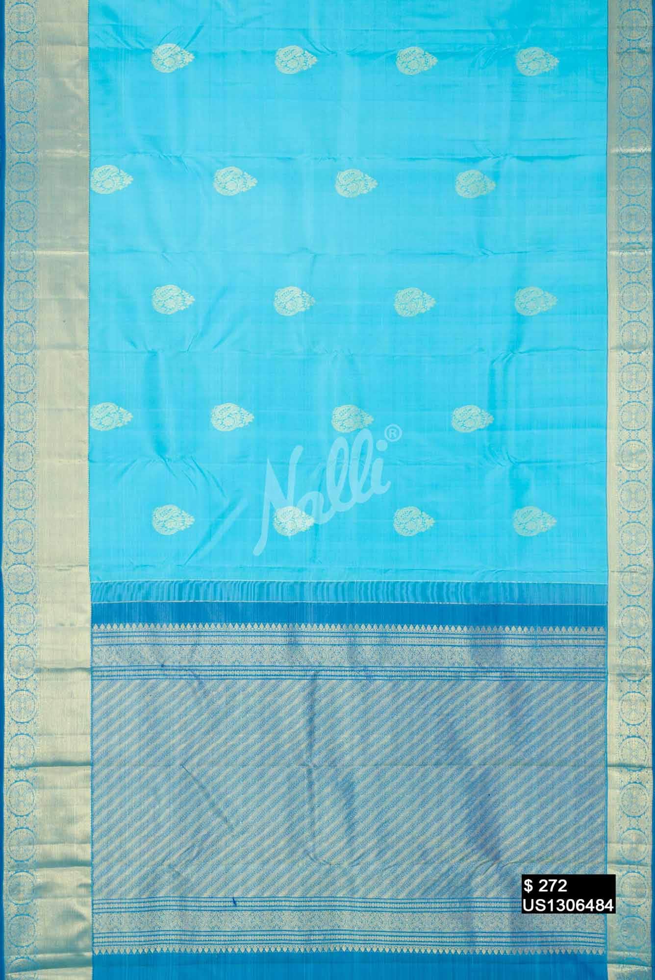 Sky Blue Kanchipuram Silk Saree
