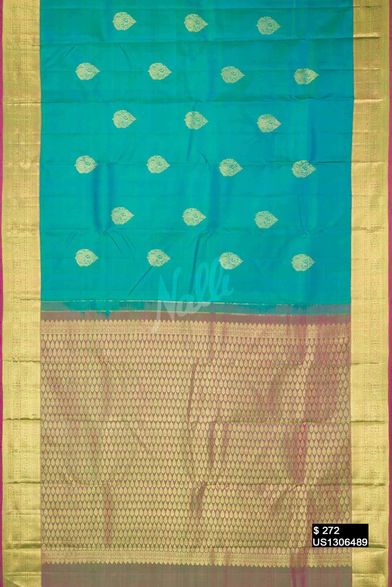 Peacock Blue Kanchipuram Silk Saree