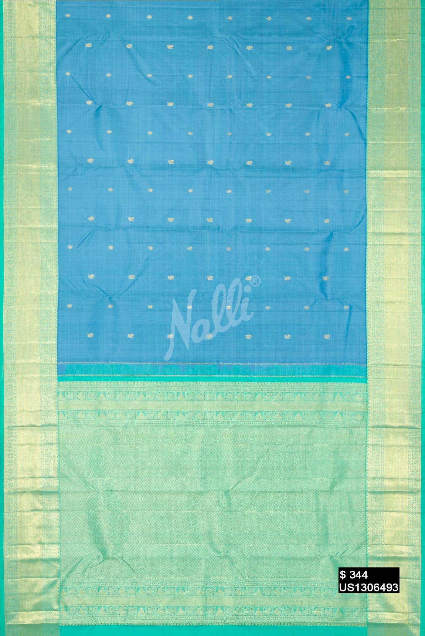 Sky Blue Kanchipuram Silk Saree