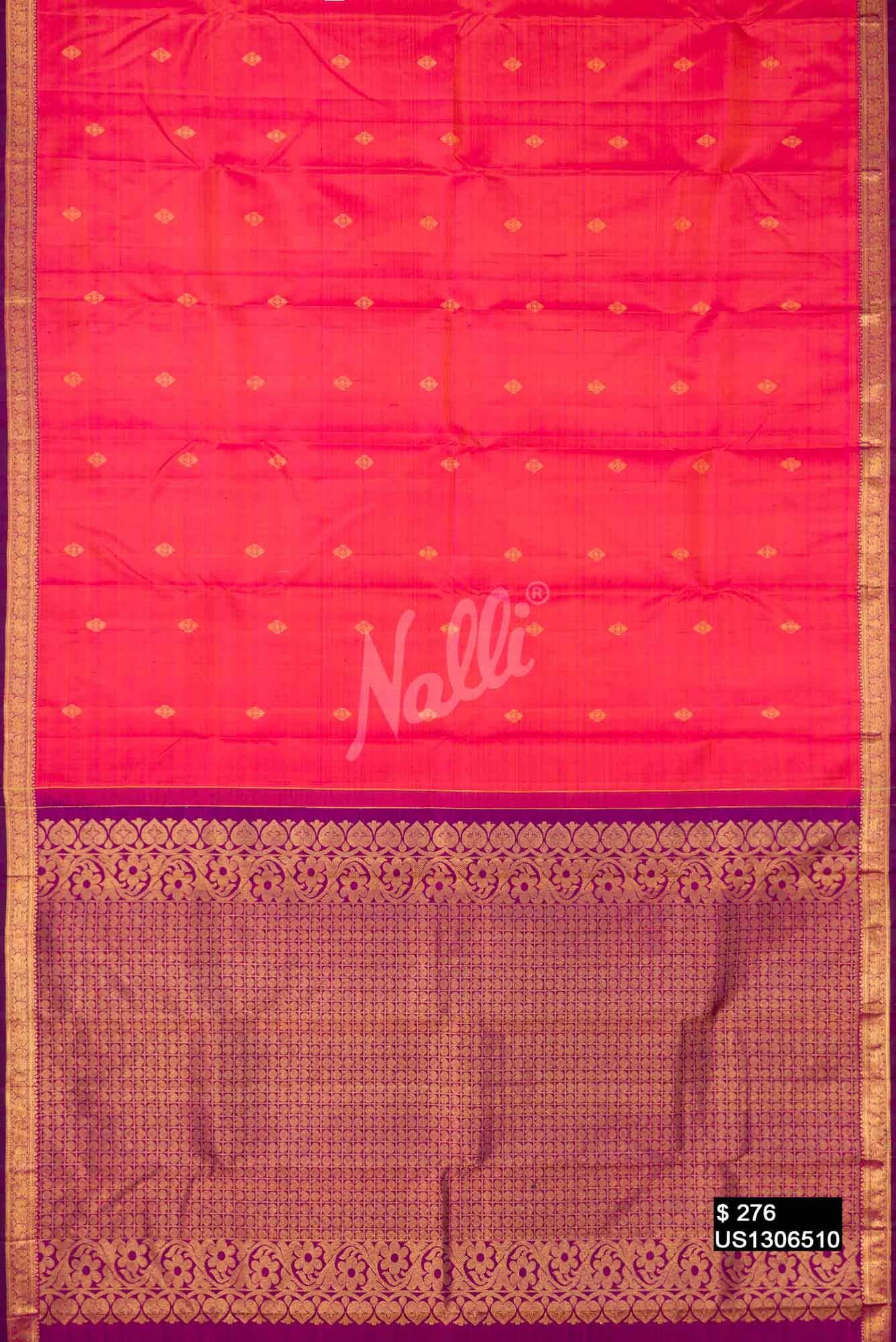 Coral Kanchipuram Silk Saree