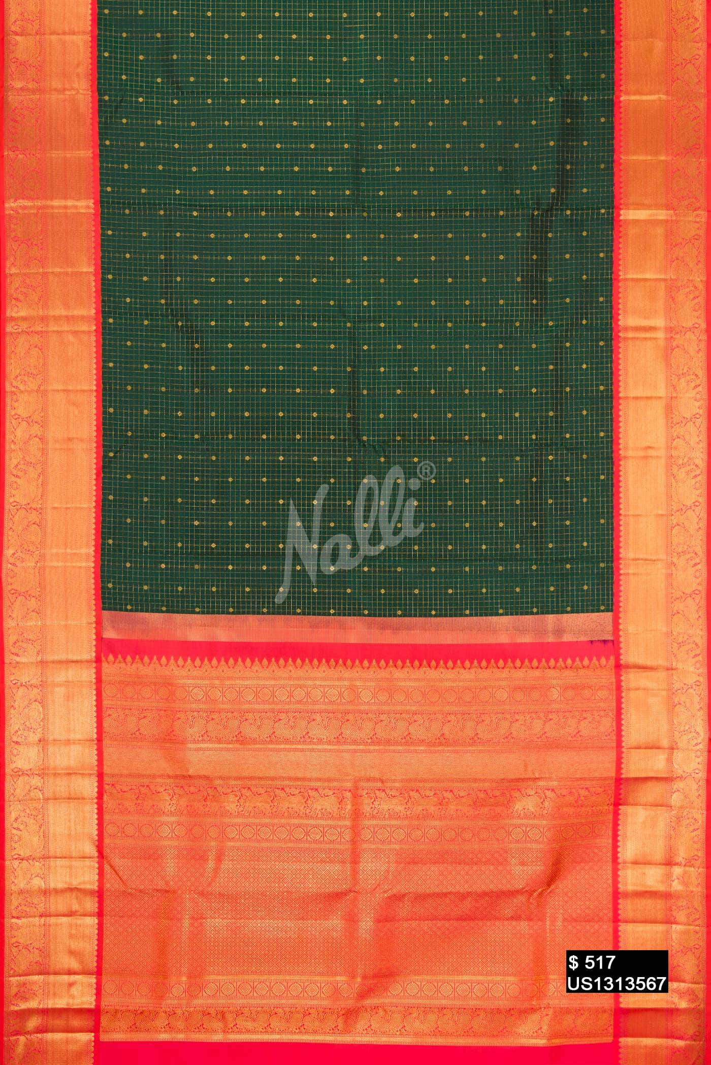 Bottle Green Kanchipuram Silk Saree