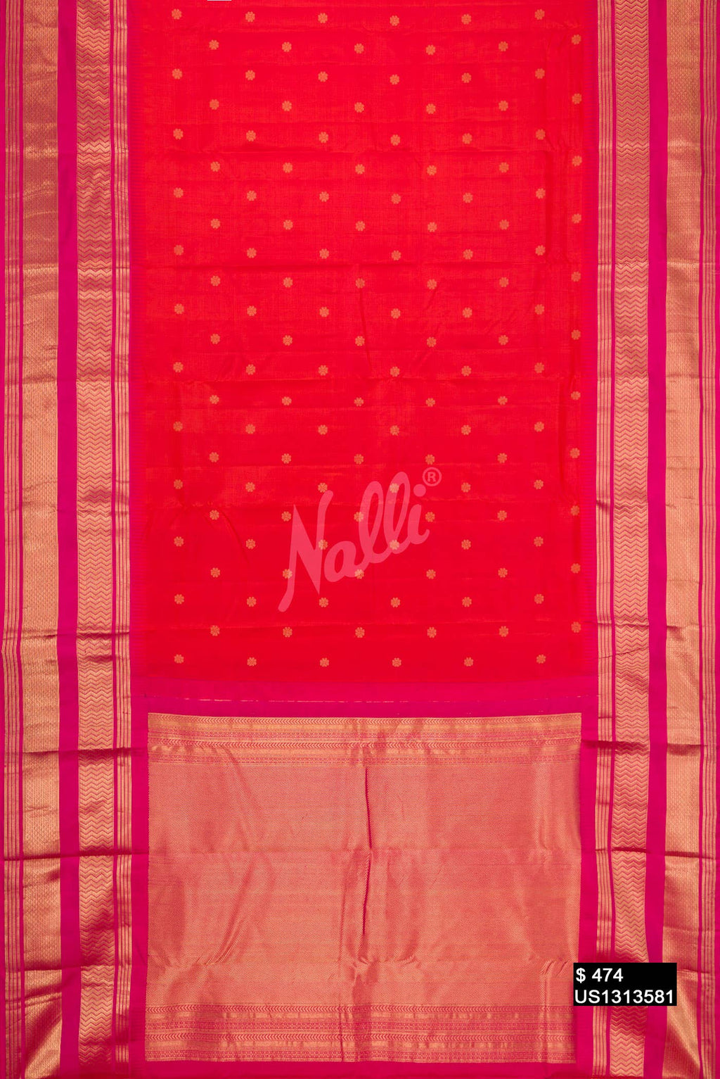 Brick Orange Kanchipuram Silk Saree