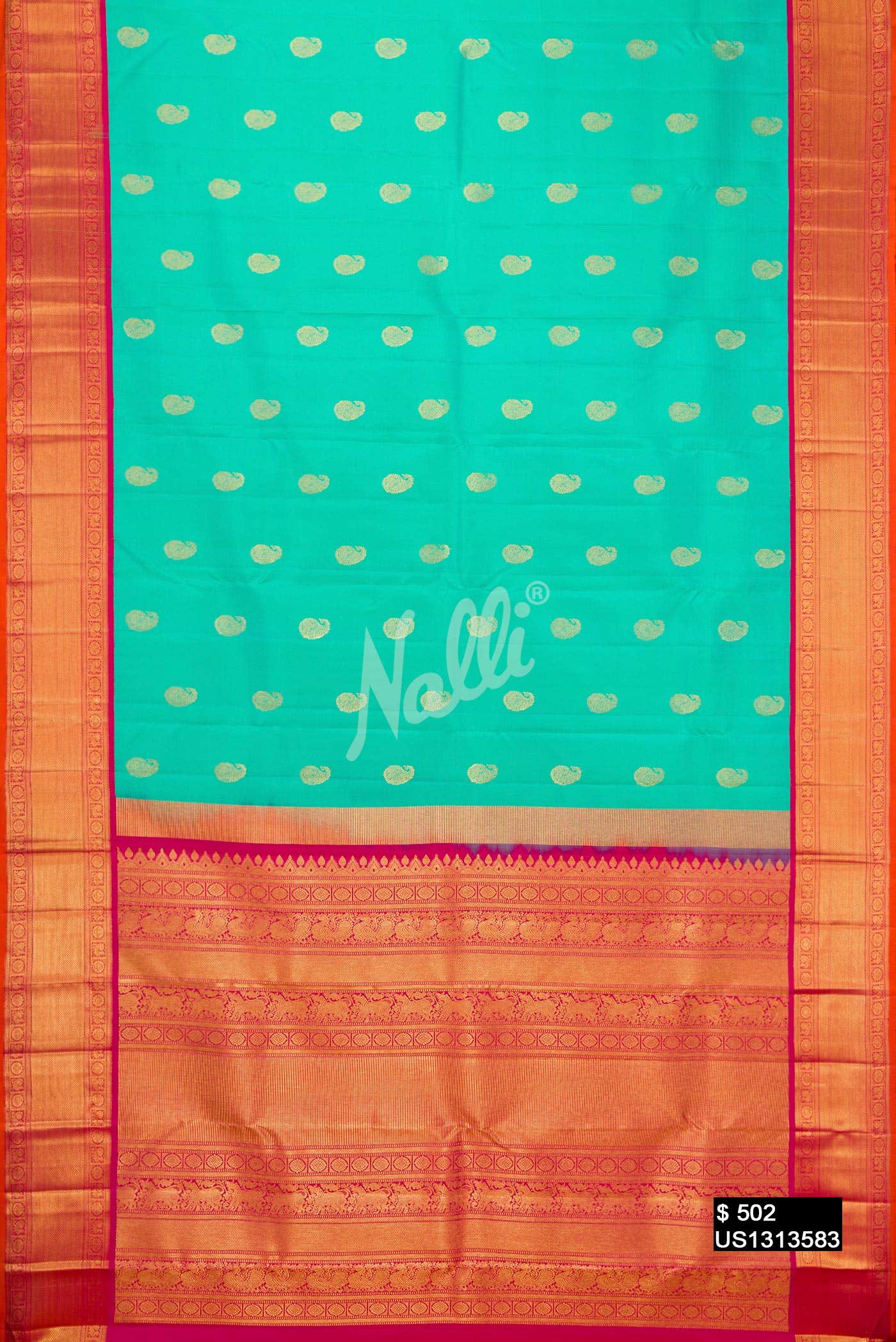 Sea Green Kanchipuram Silk Saree